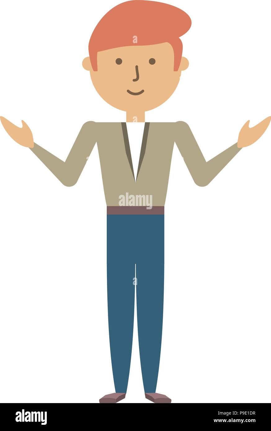 cartoon man standing with arms open icon over white background, vector ...