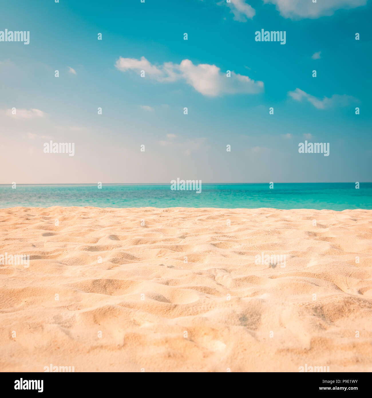 Empty tropical beach background. Horizon with sky and white sand Stock ...