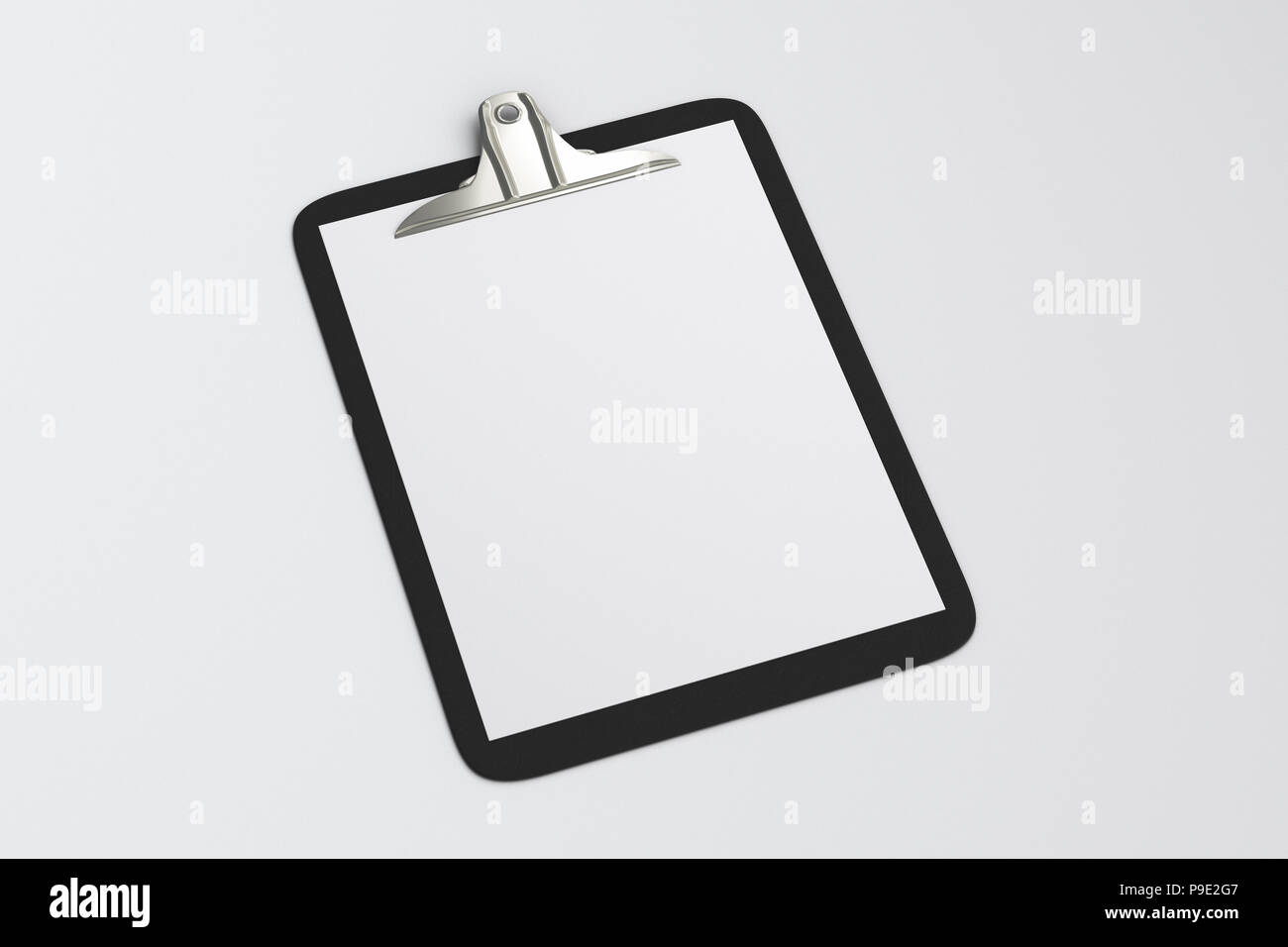 Black clipboard with blank white paper pages isolated on white ...