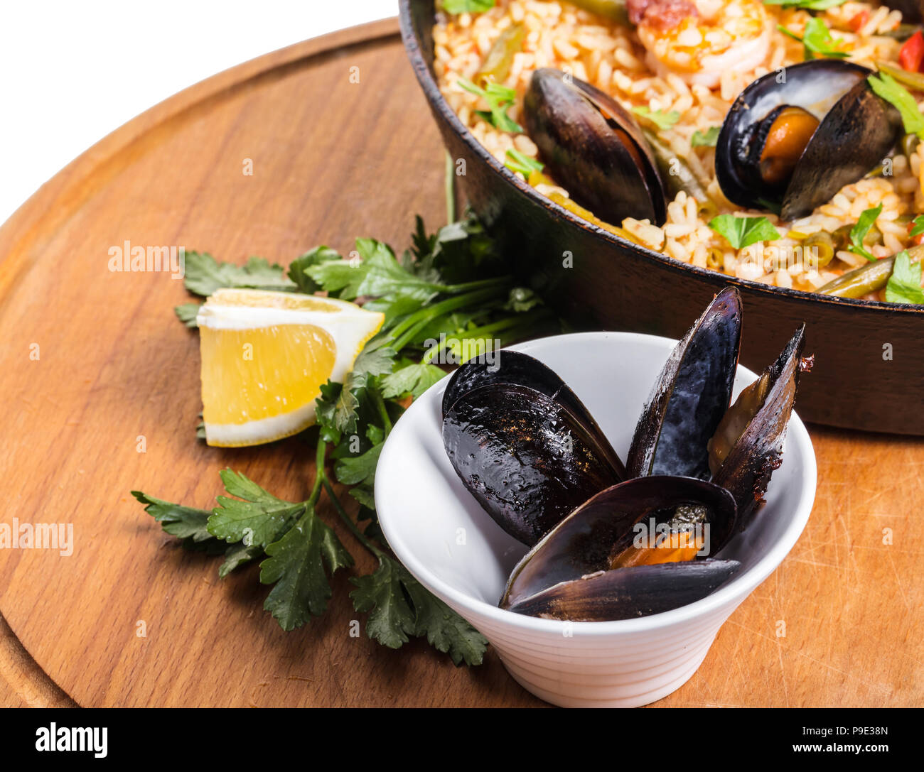Spanish cuisine, paella with seafood and vegetables Stock Photo Alamy