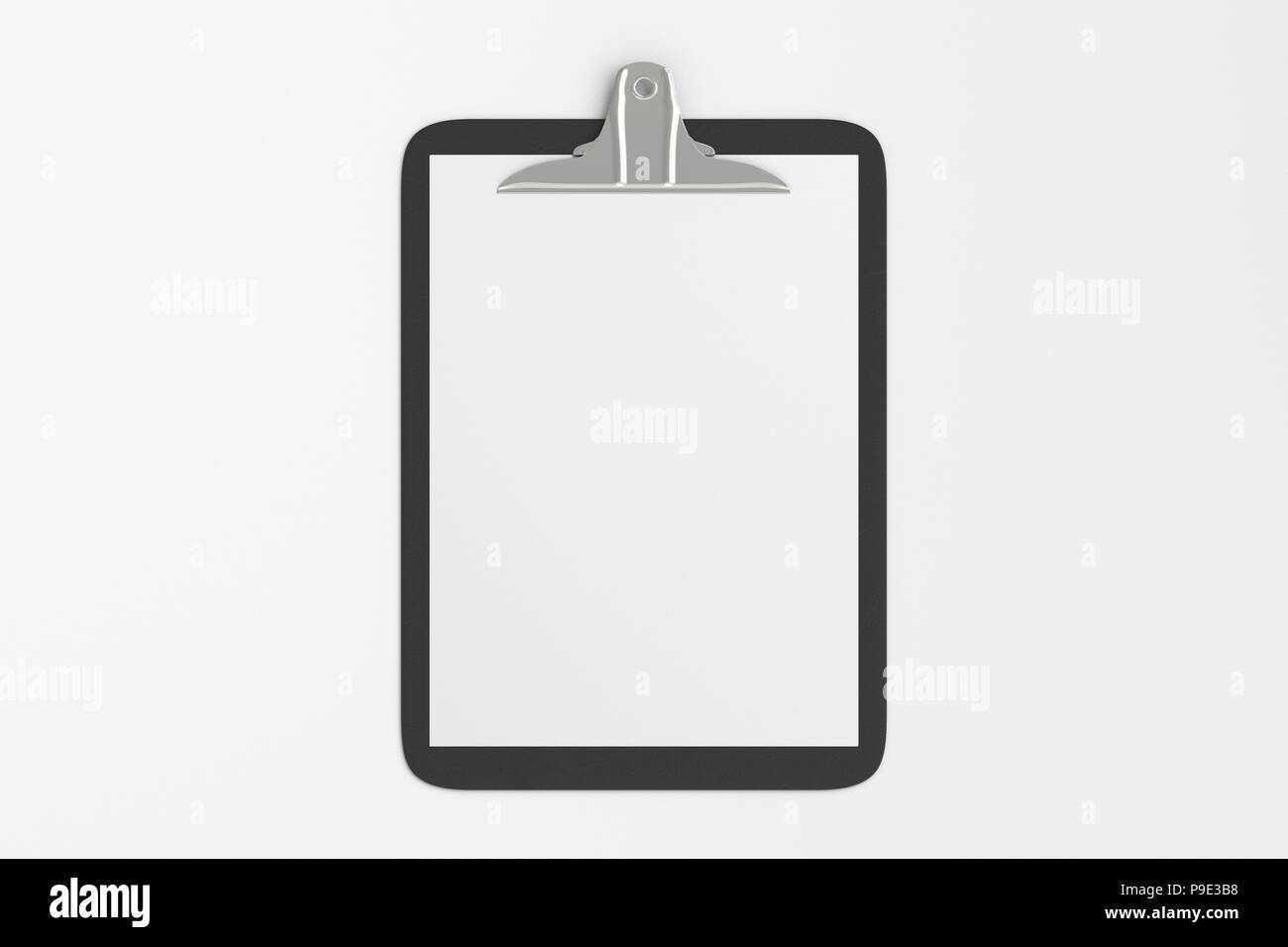 Black clipboard with blank white paper pages isolated on white ...
