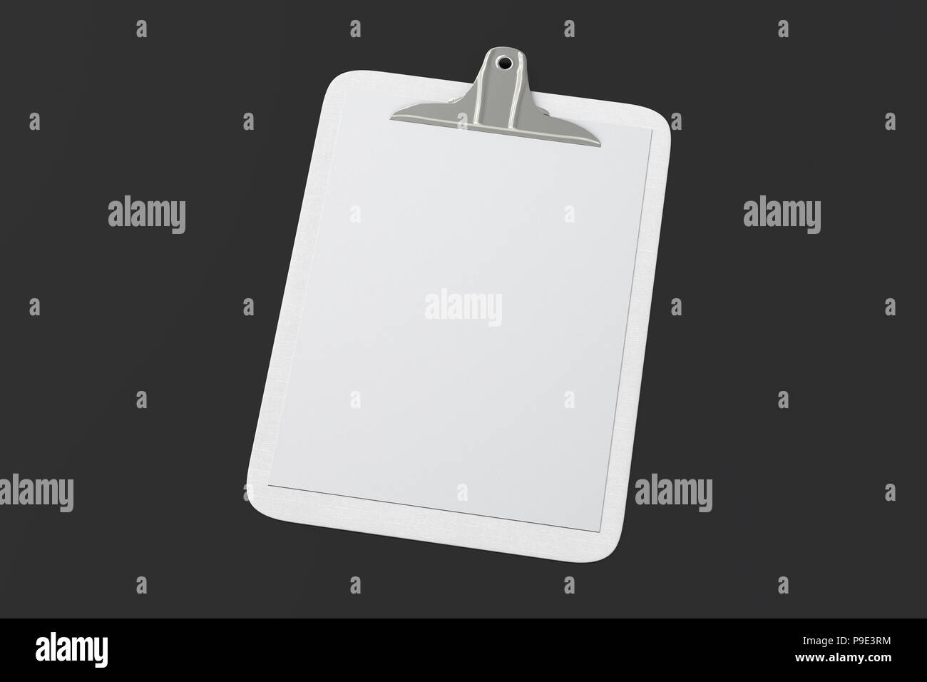 White clipboard with blank white paper pages isolated on black ...