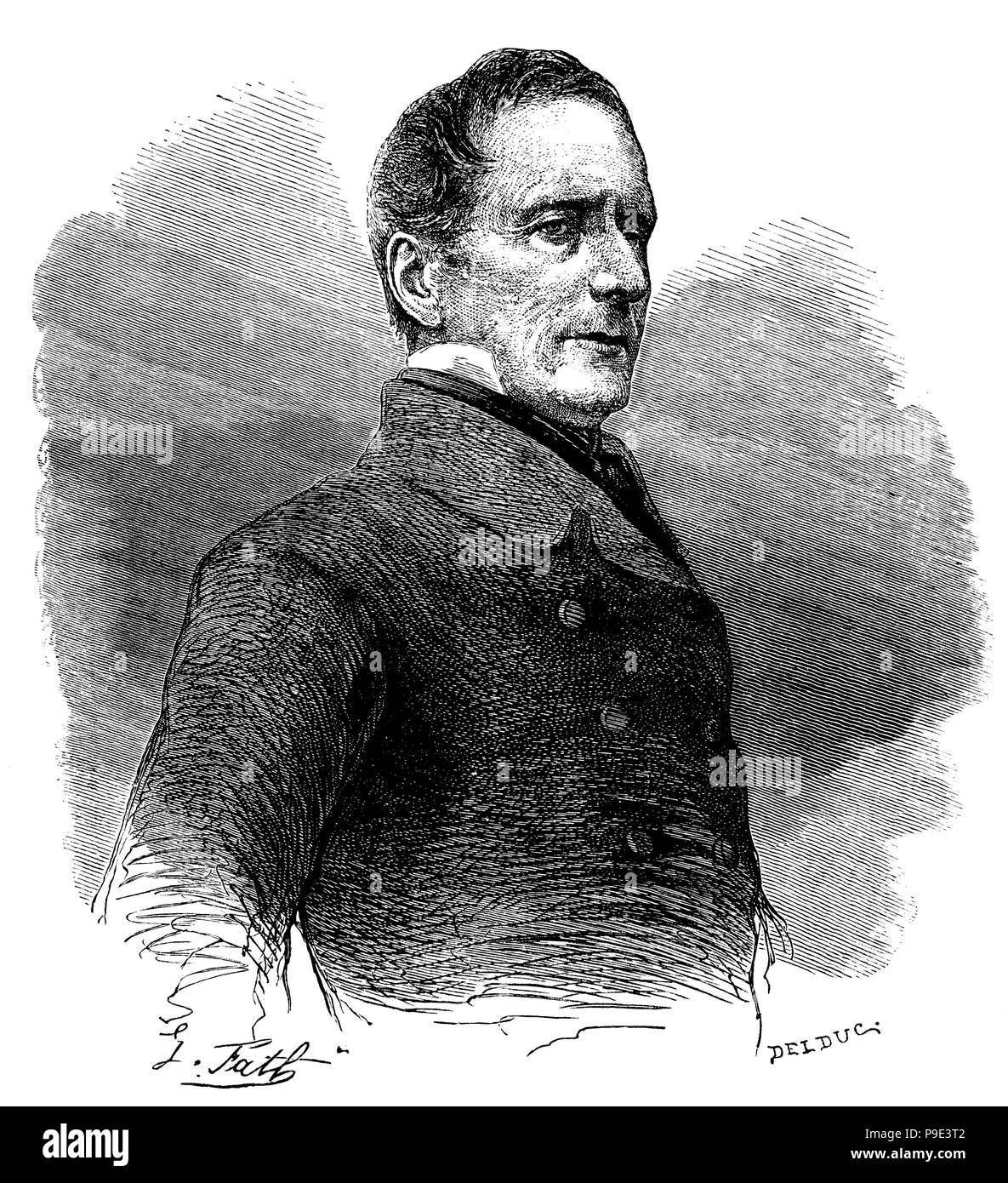 Alphonse de Lamartine (1790-1869), escritor, poeta romántico y político francés. Grabado de 1865. Stock Photo