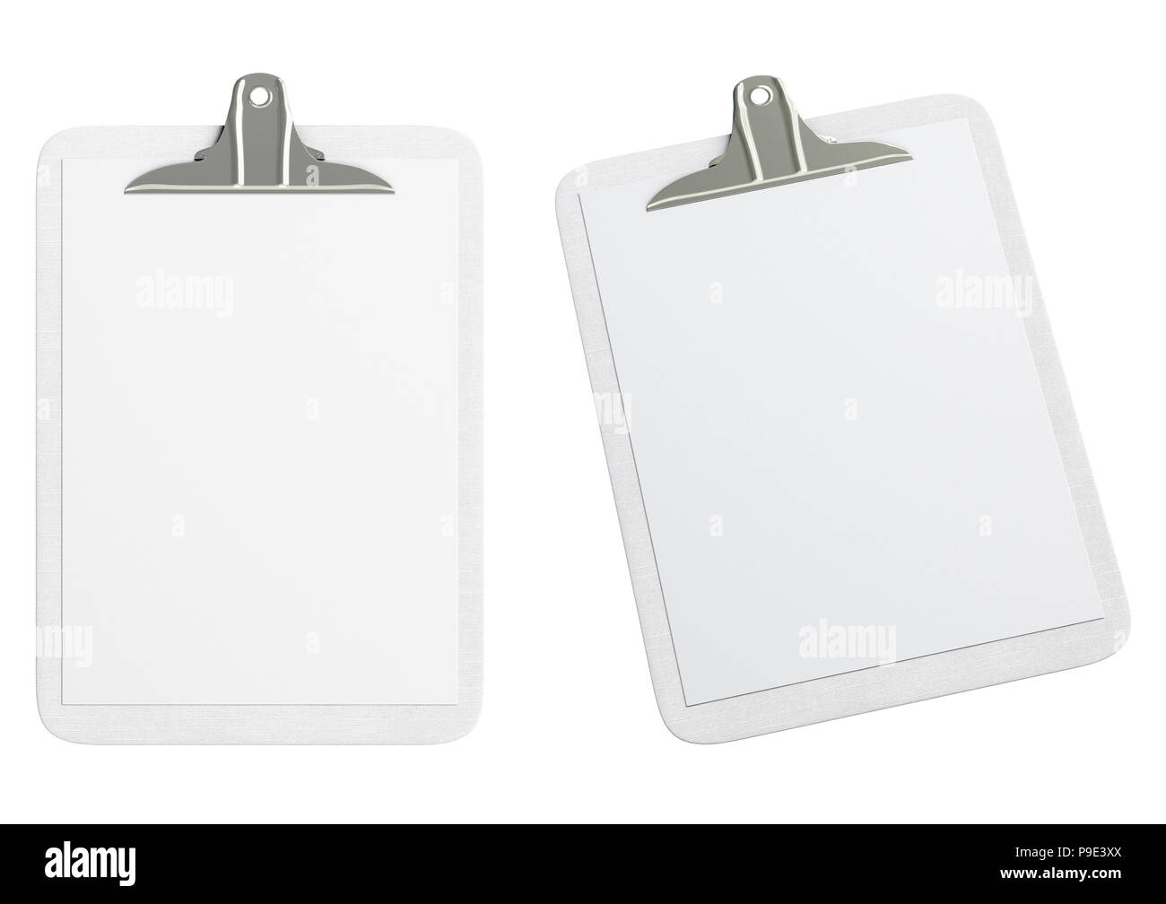 Two white clipboards with blank white paper pages isolated on white background Stock Photo