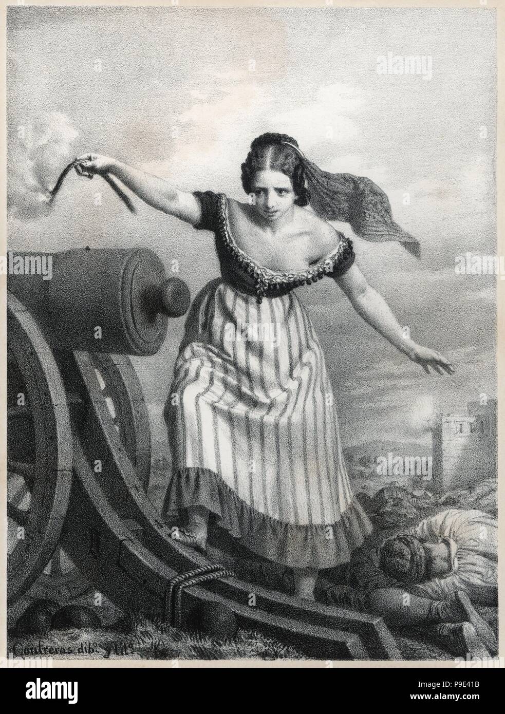 Agustina Zaragoza Doménech (1786-1857), heroína del sitio de Zaragoza, conocida como Agustina de Aragón. Grabado de 1868. Stock Photo