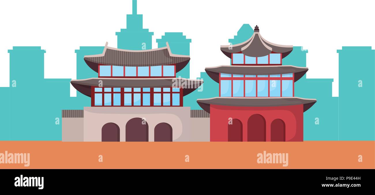 South Korea Iconic Buildings Icon Over White Background, Vector ...