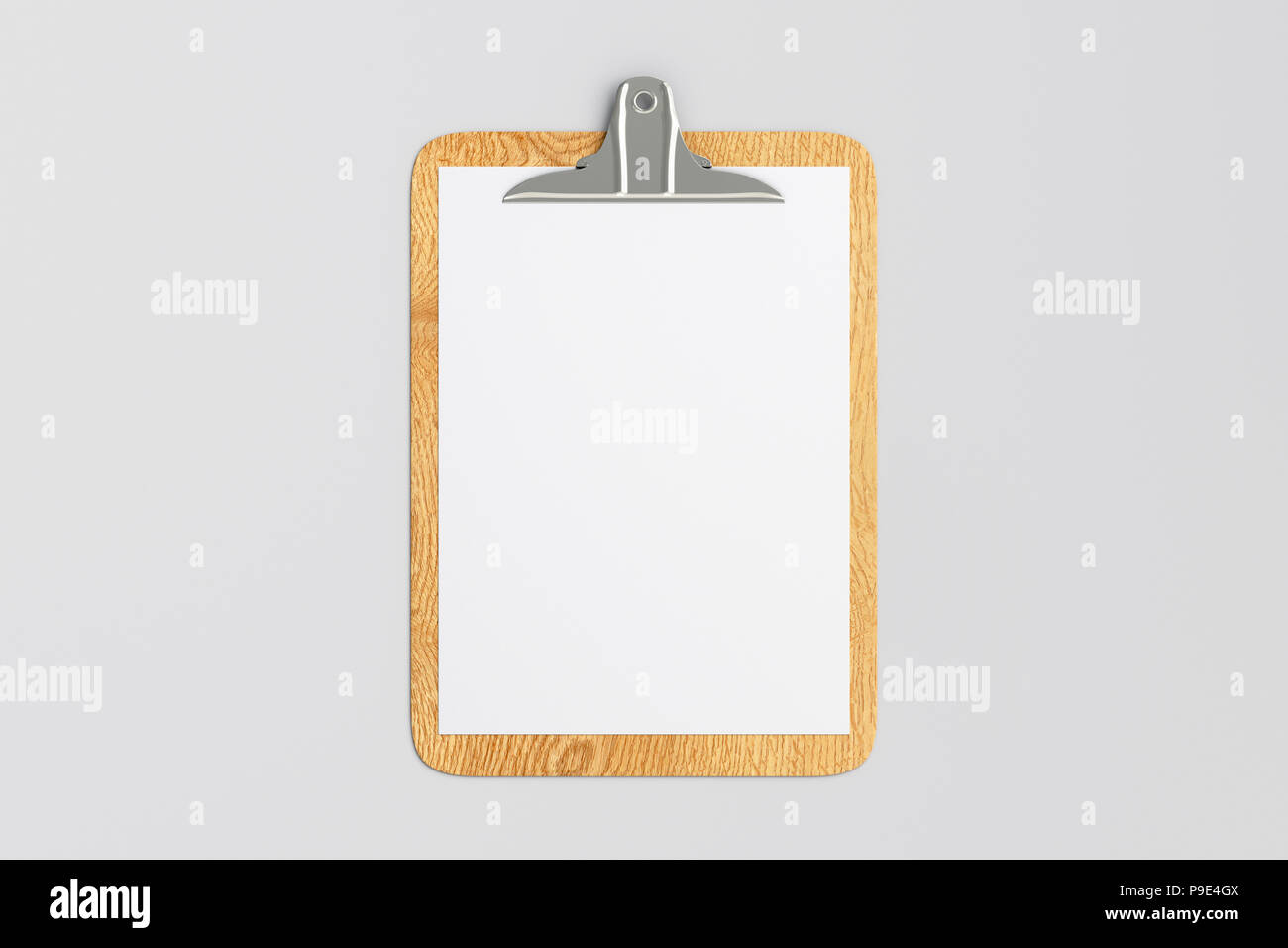 Wooden clipboard with blank white paper pages isolated on white ...