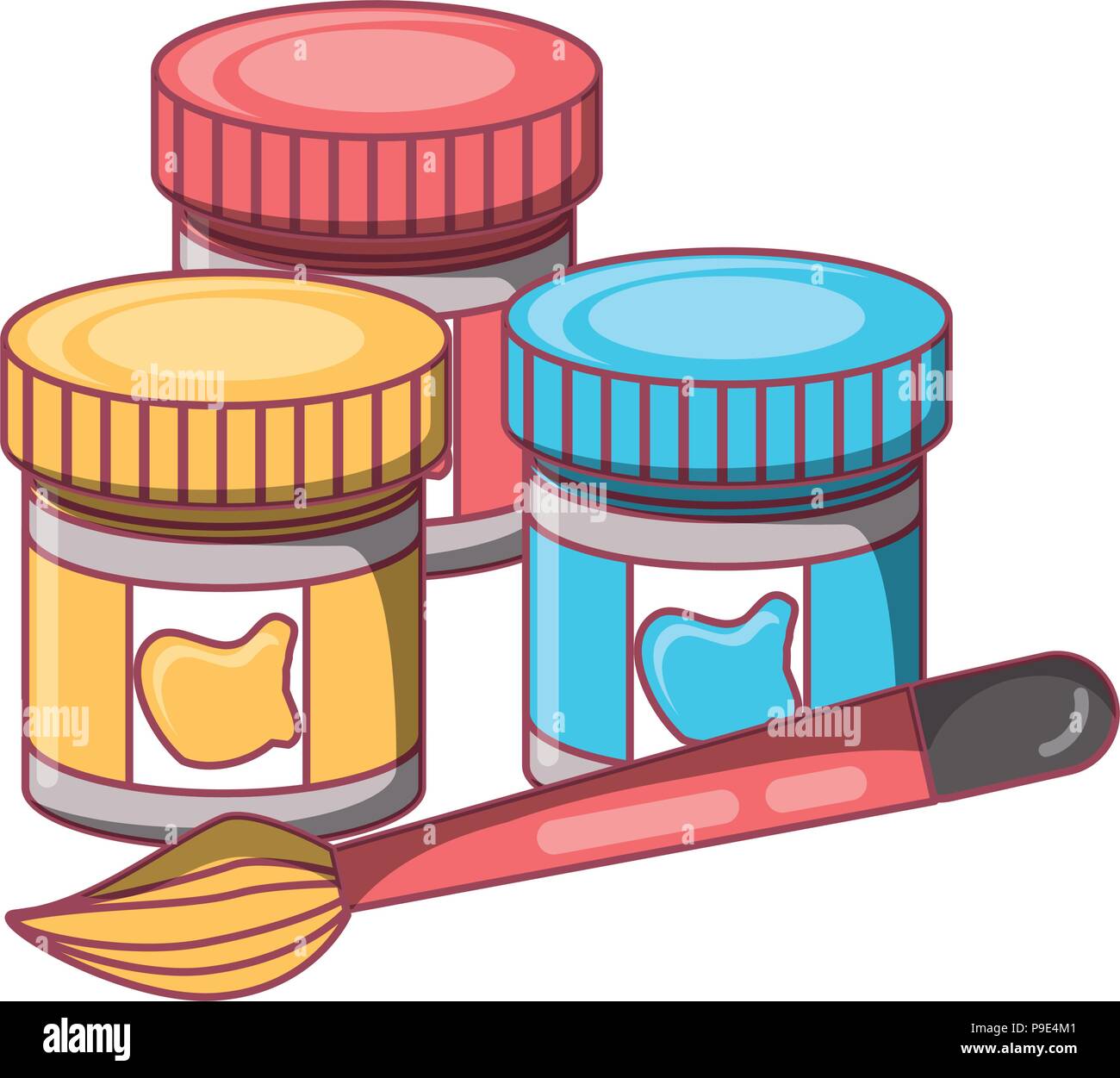 paint jars and brush icon over white background, vector illustration