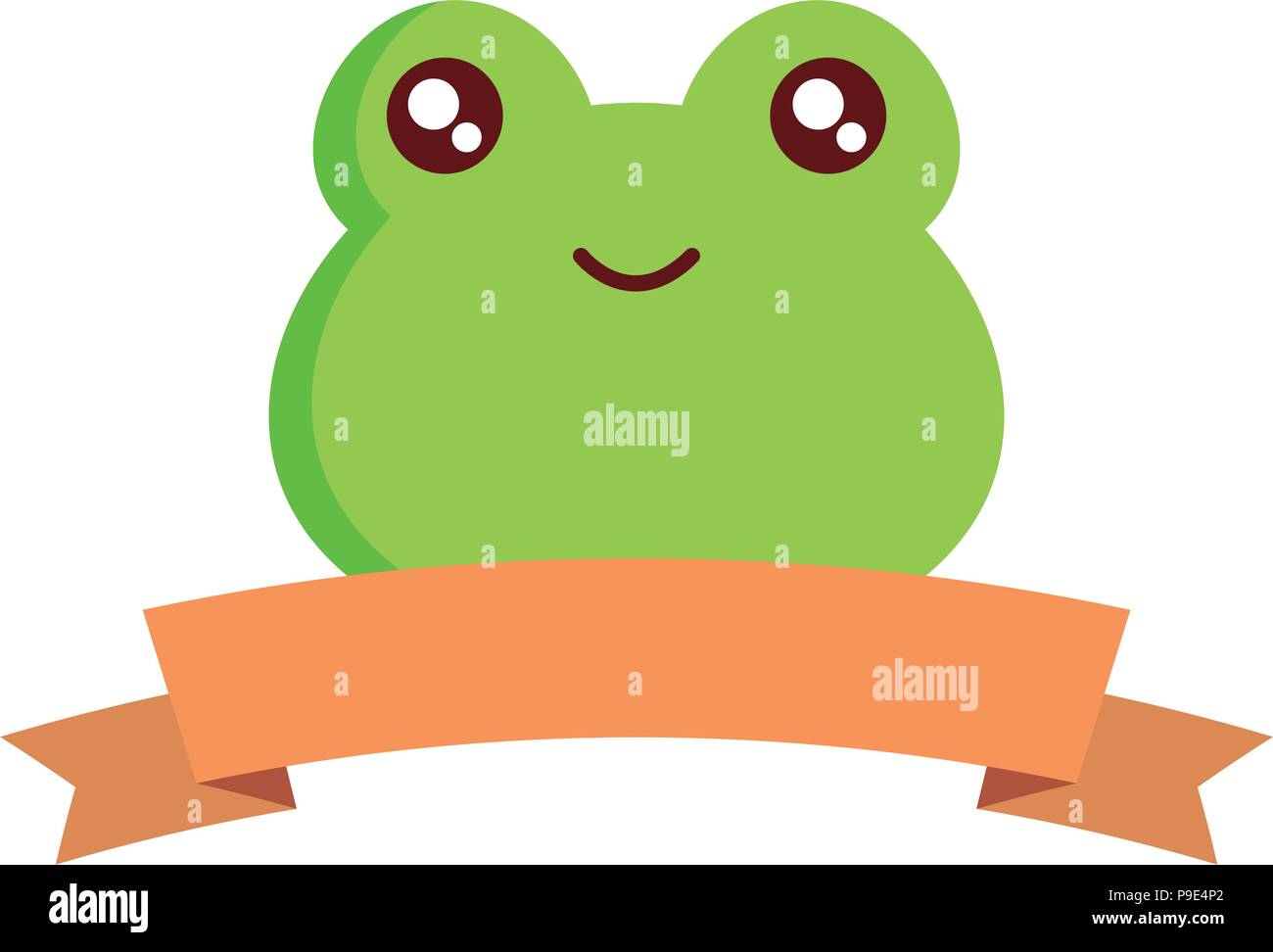 decorative ribbon with cute frog icon over white background, vector ...