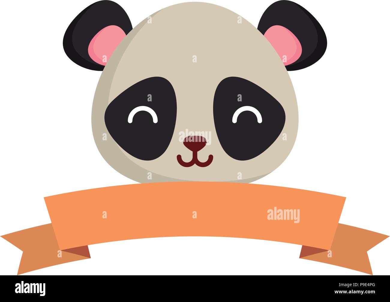decorative ribbon with cute panda bear icon over white background ...