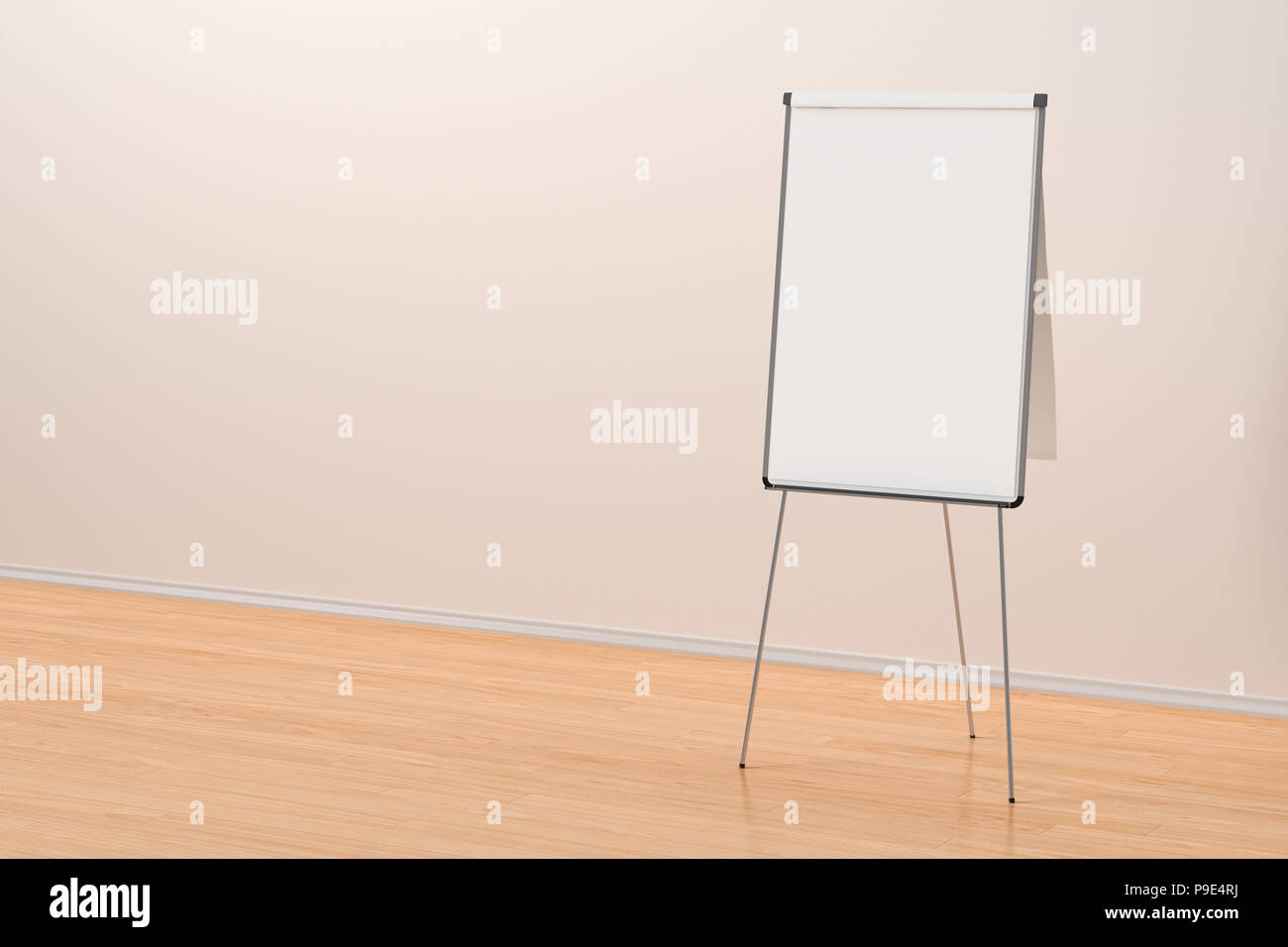 Blank flip chart standing in simple office interior with clipping path