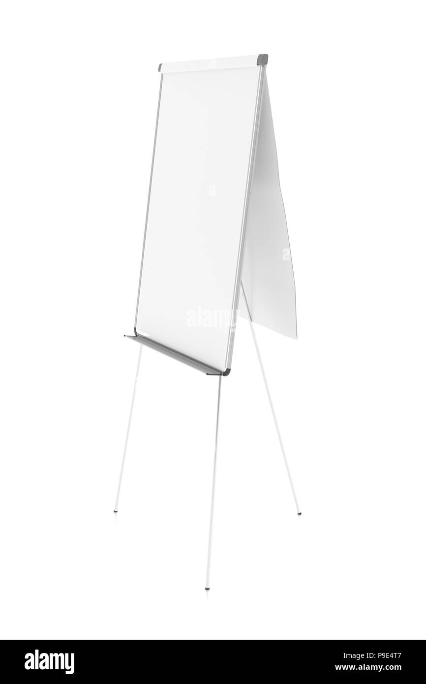 Blank flip chart standing isolated on white background with clipping path Stock Photo