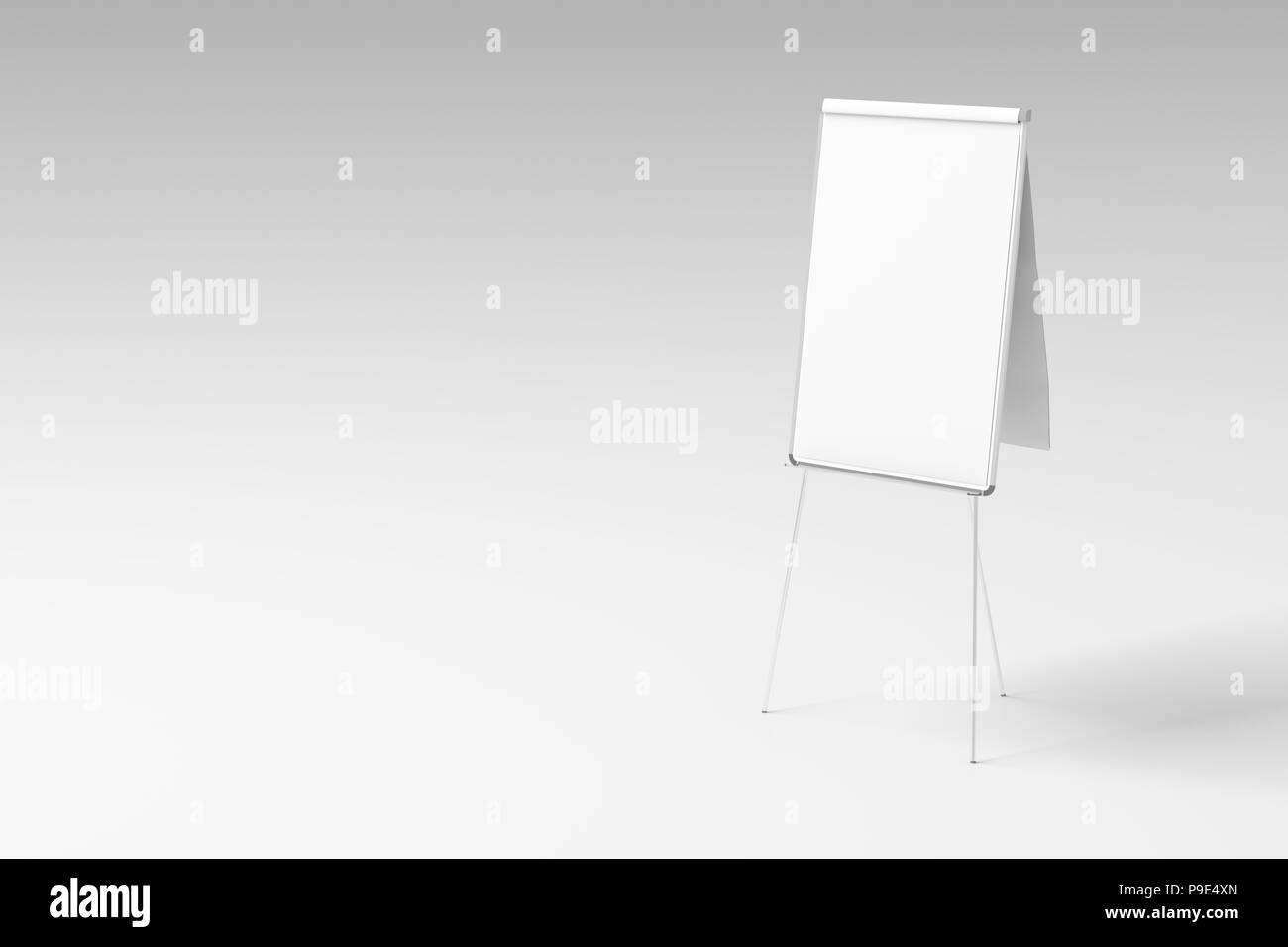 Blank flip chart standing isolated on white background with clipping path. 3d illustration Stock