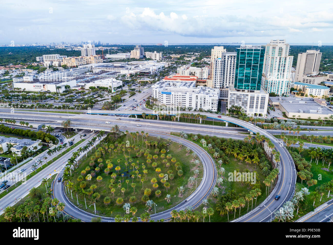 Miami Florida,Town Center One at Dadeland,Palmetto Expressway,highway,entrance exit,city skyline office buildings,Dadeland Mall,SW 88th Street Kendall Stock Photo