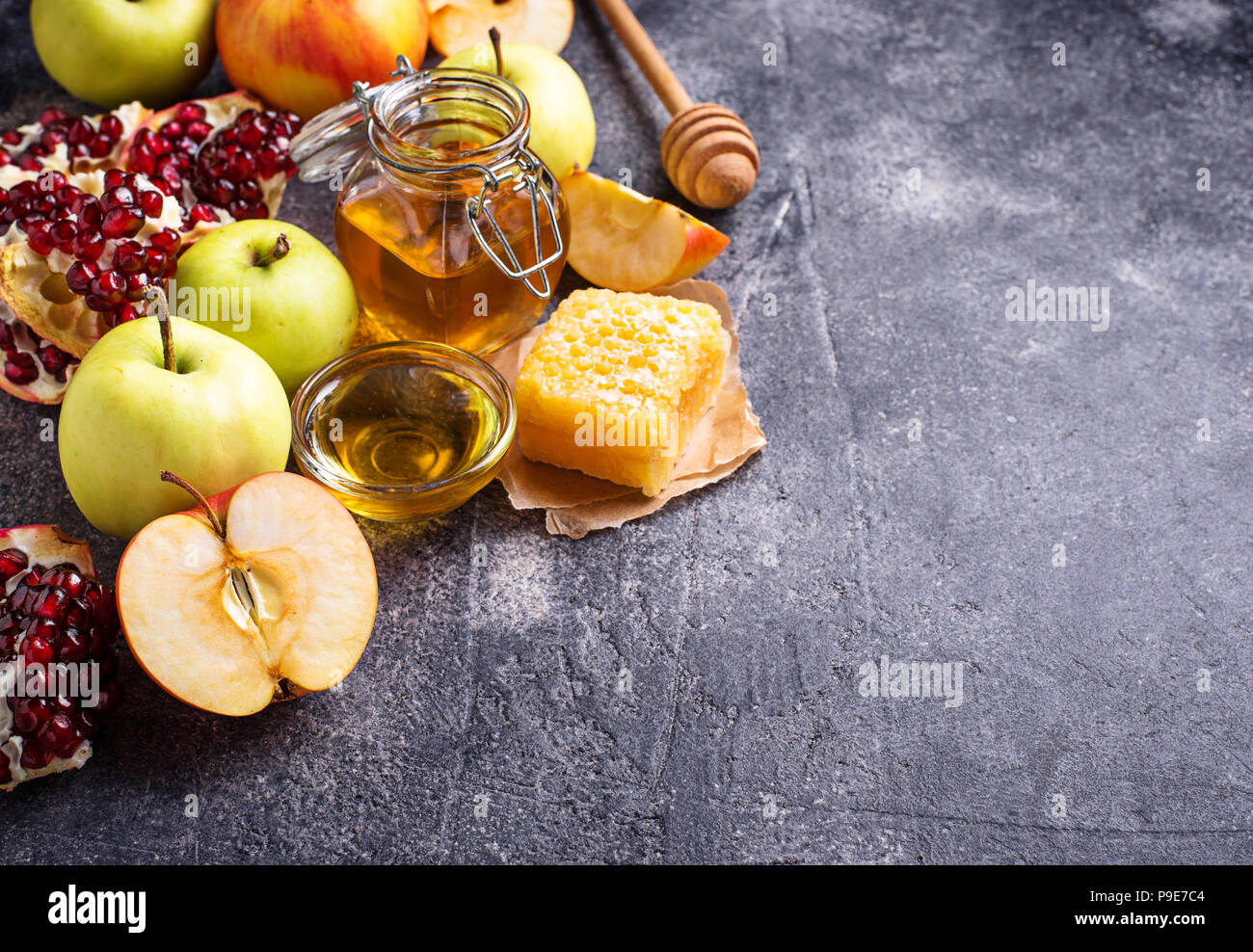 Honey, apple and pomegranate for Rosh Hashana Stock Photo