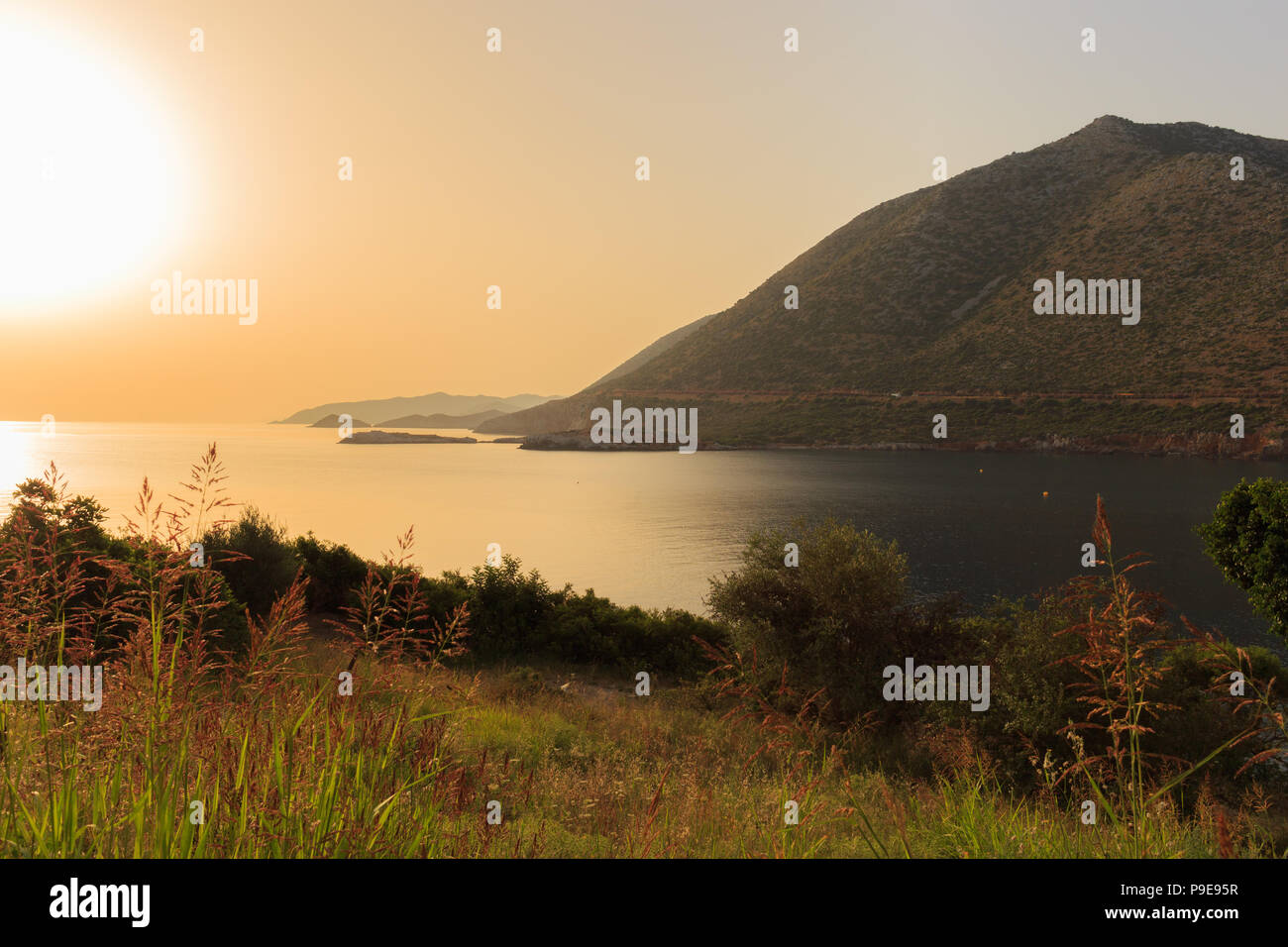 Greece. Crete. The Bay at sunset. Stock Photo