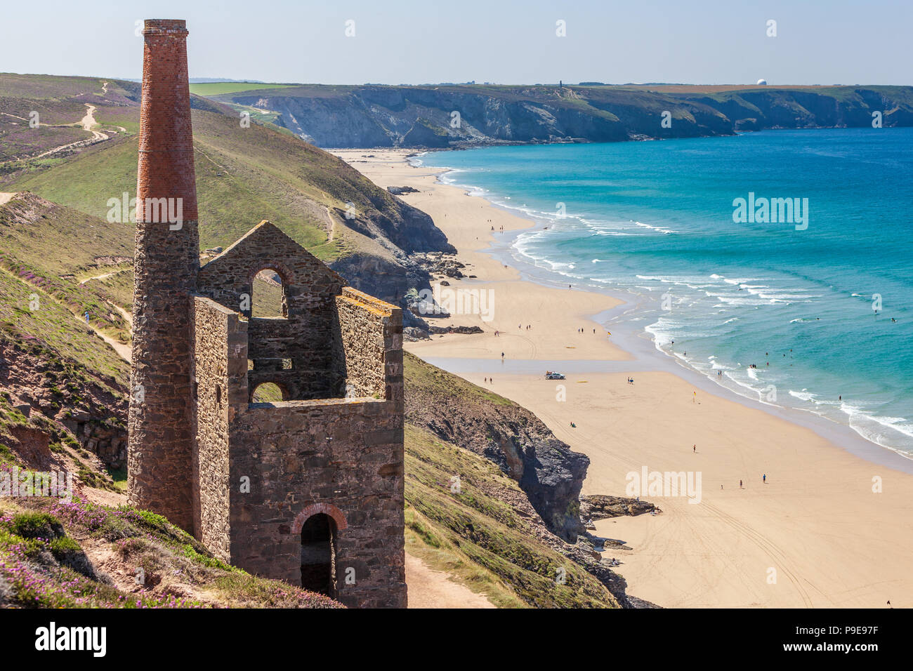 view of the old tin mine on the clifftops at wheal coates near st agnes cornwall uk summer Stock Photo
