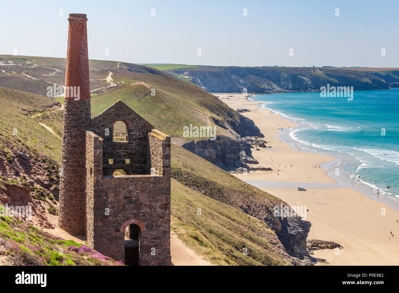 view of the old tin mine on the clifftops at wheal coates near st agnes cornwall uk summer Stock Photo