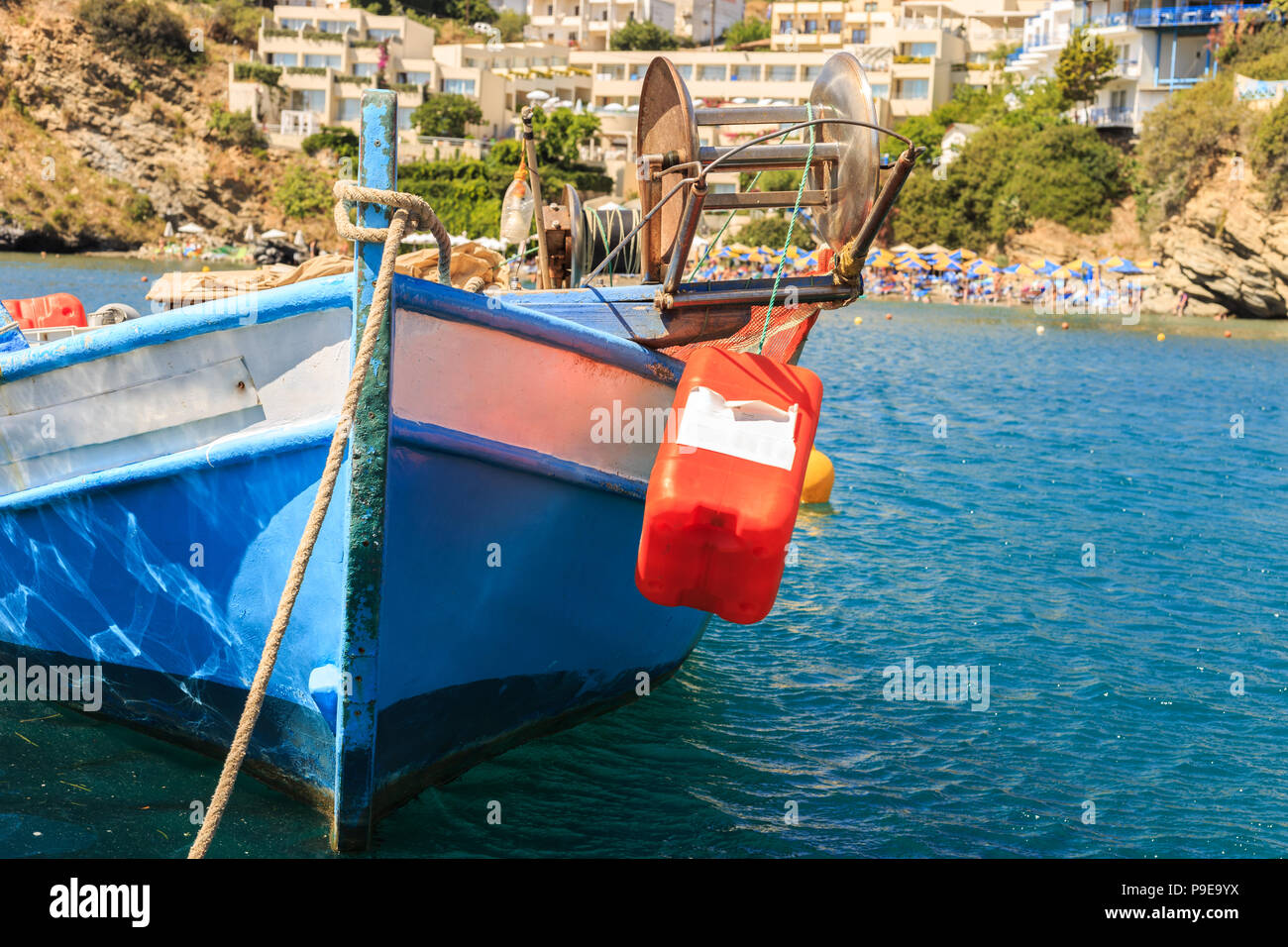 Fishing boat in the harbor of the Mediterranean close-up Stock Photo