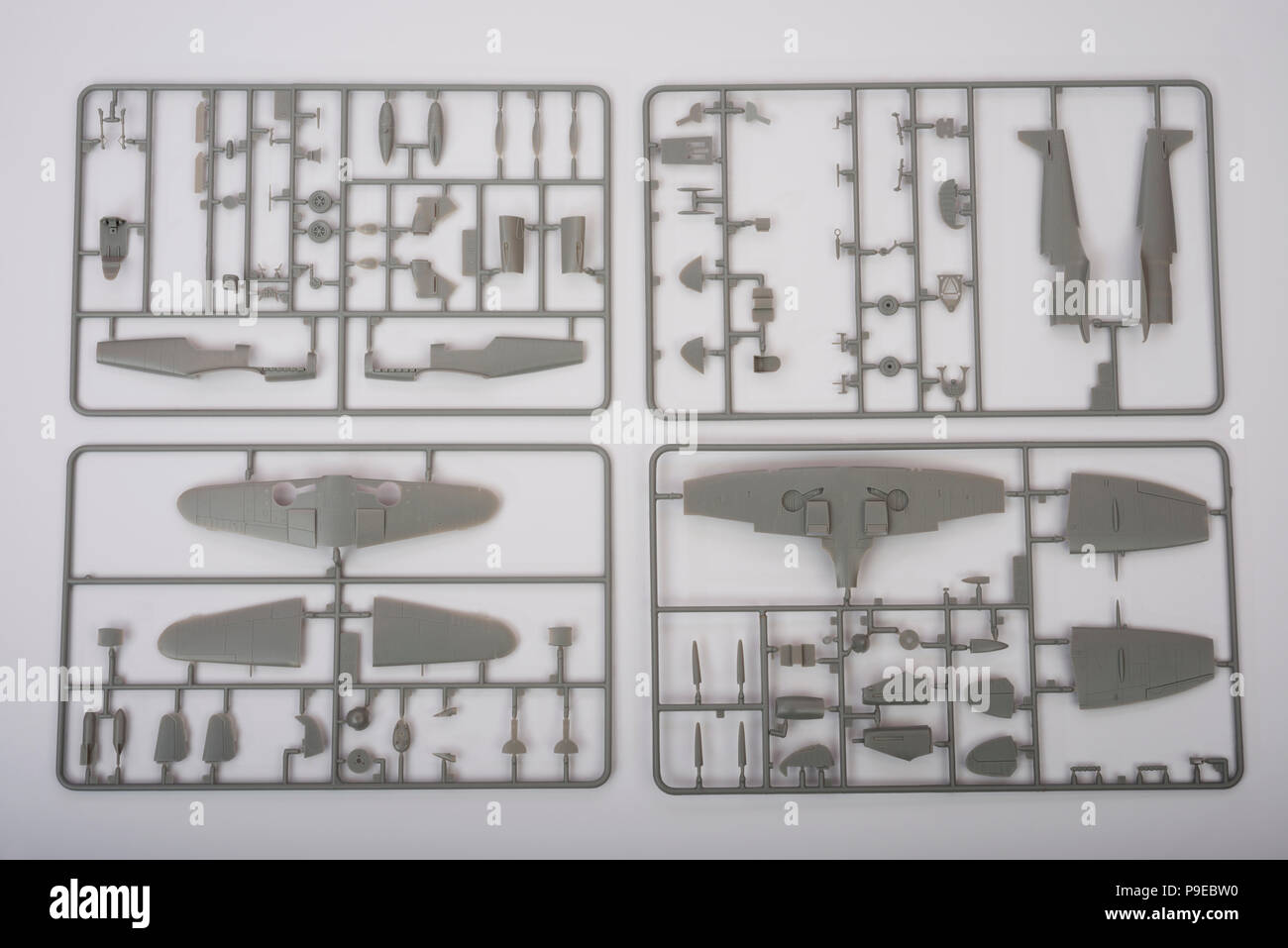 Italeri Messerschmitt and Spitfire model aircraft parts Stock Photo