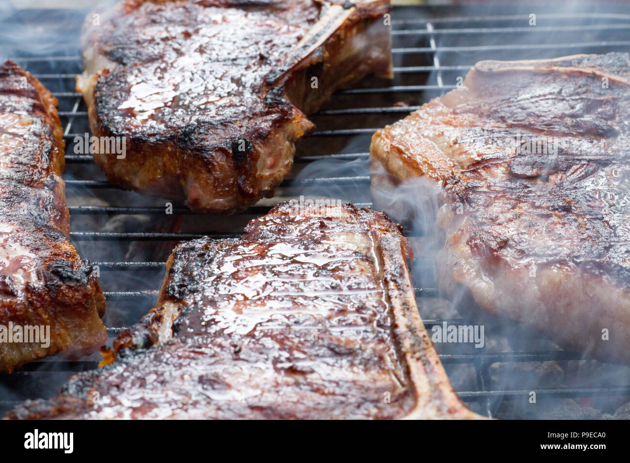 New York Strip Steaks On The Grill Stock Photo Alamy