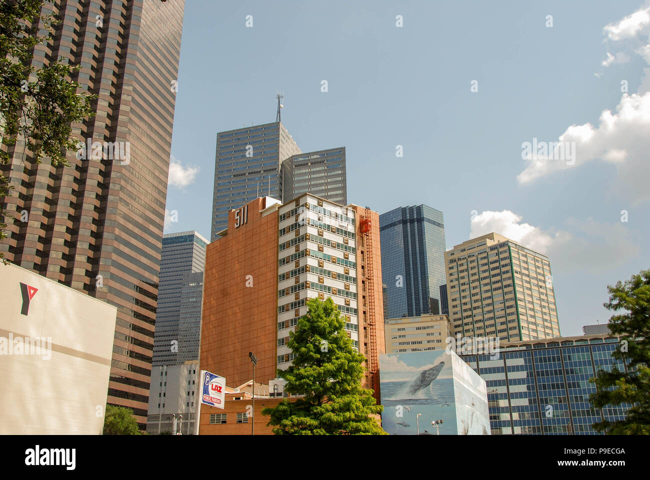 Landscape view of office buildings and skyscrapers on the skyline of downtown Dallas, Texas Stock Photo