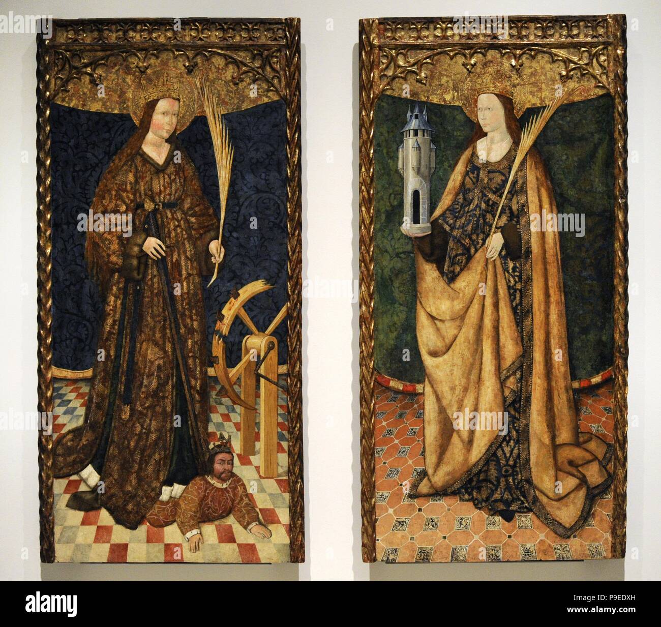 Saint Catherine and Saint Barbara. Panels of and altarpiece. Third ...