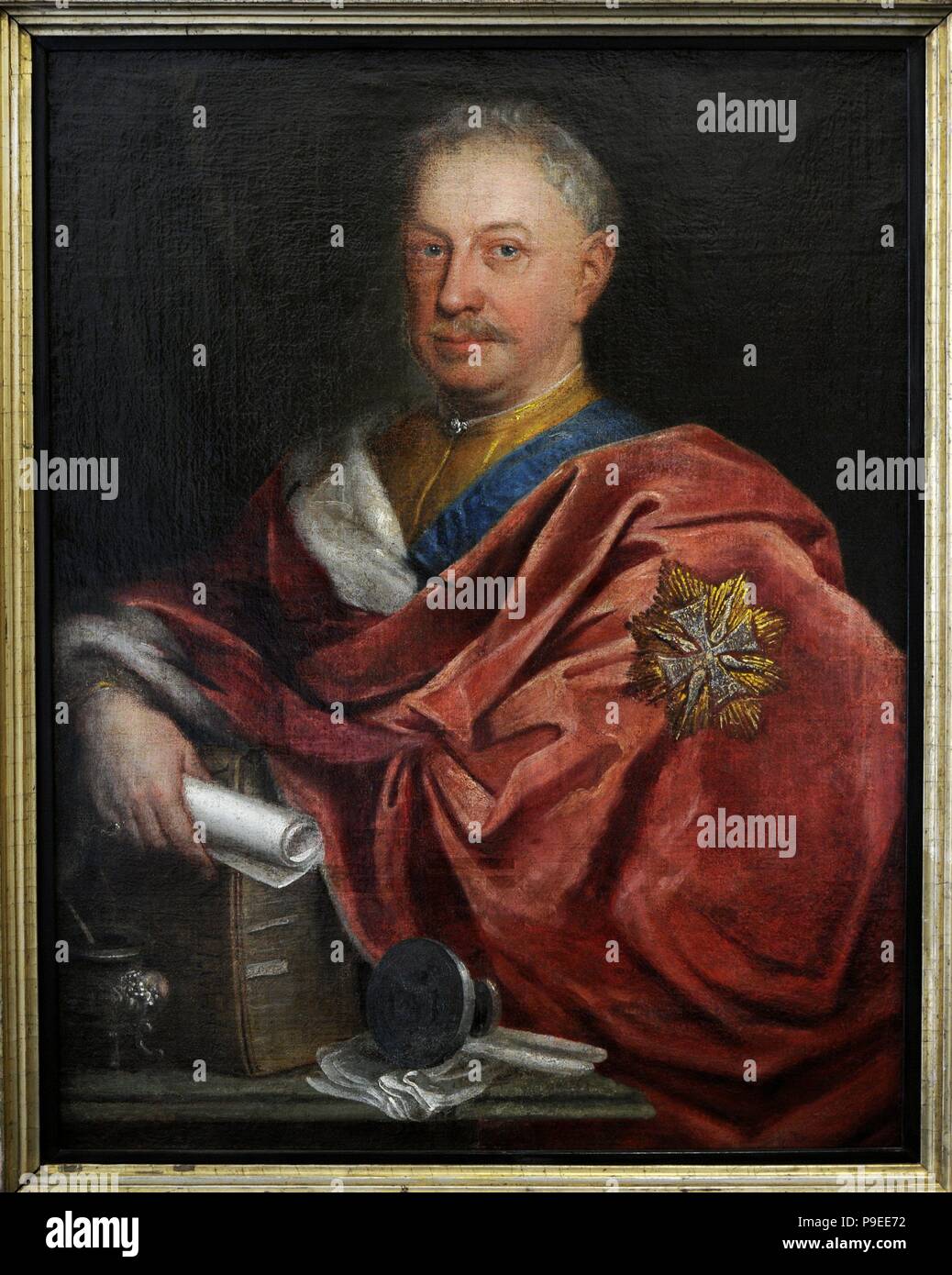 Jan Fryderyk Sapieha (1680-1751). Polish nobleman, Grand Recorder of Lithuania 1706-1716. The Castellan of Trakia and Gran Chancellor of Lithuania. Portrait. By painter Augustyn Mirys (1700-1790). Vilnius Picture Gallery. Lithuania. Stock Photo