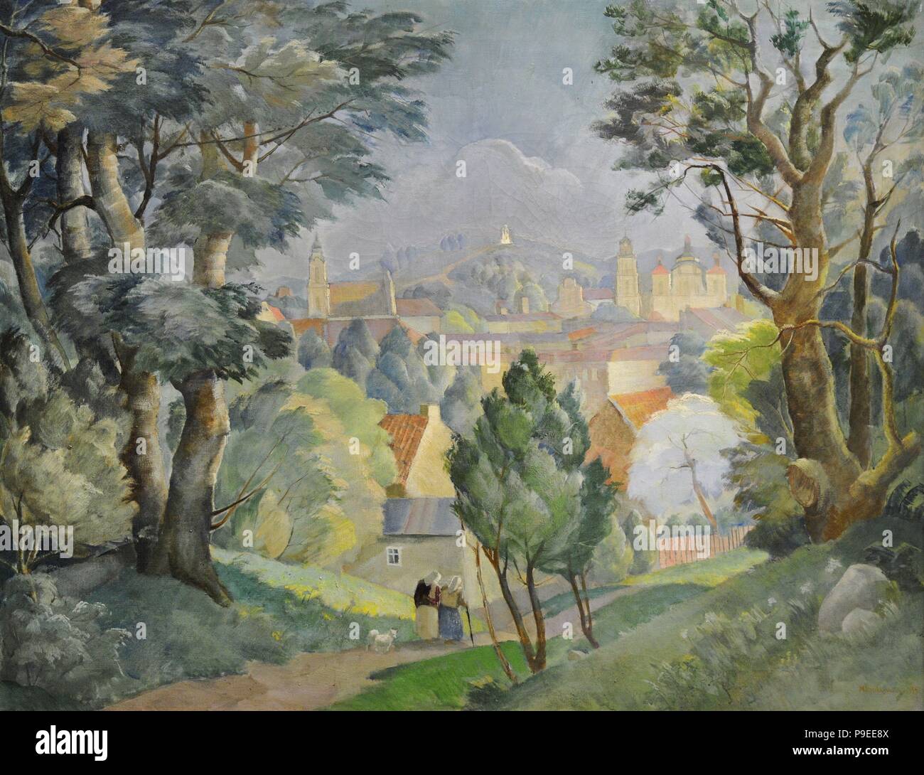 Michal Rouba (1893-1941). Polish painter. Panorama of Vilnius from Tauras hill, 1934. National Gallery of Art. Vilnius, Lithuania. Stock Photo