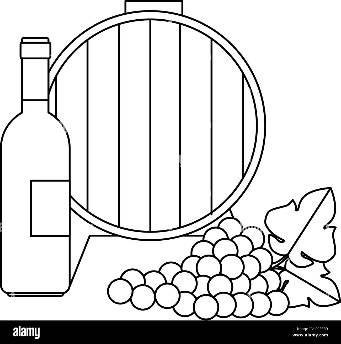 wine barrel with grapes cluster and bottle Stock Vector Image & Art Alamy