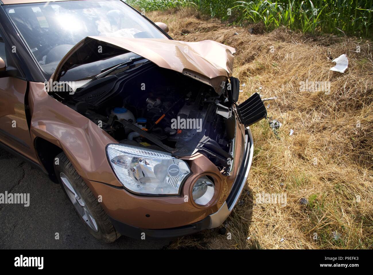 Car crash: the aftermath of a head-on collision (no injuries) on a ...