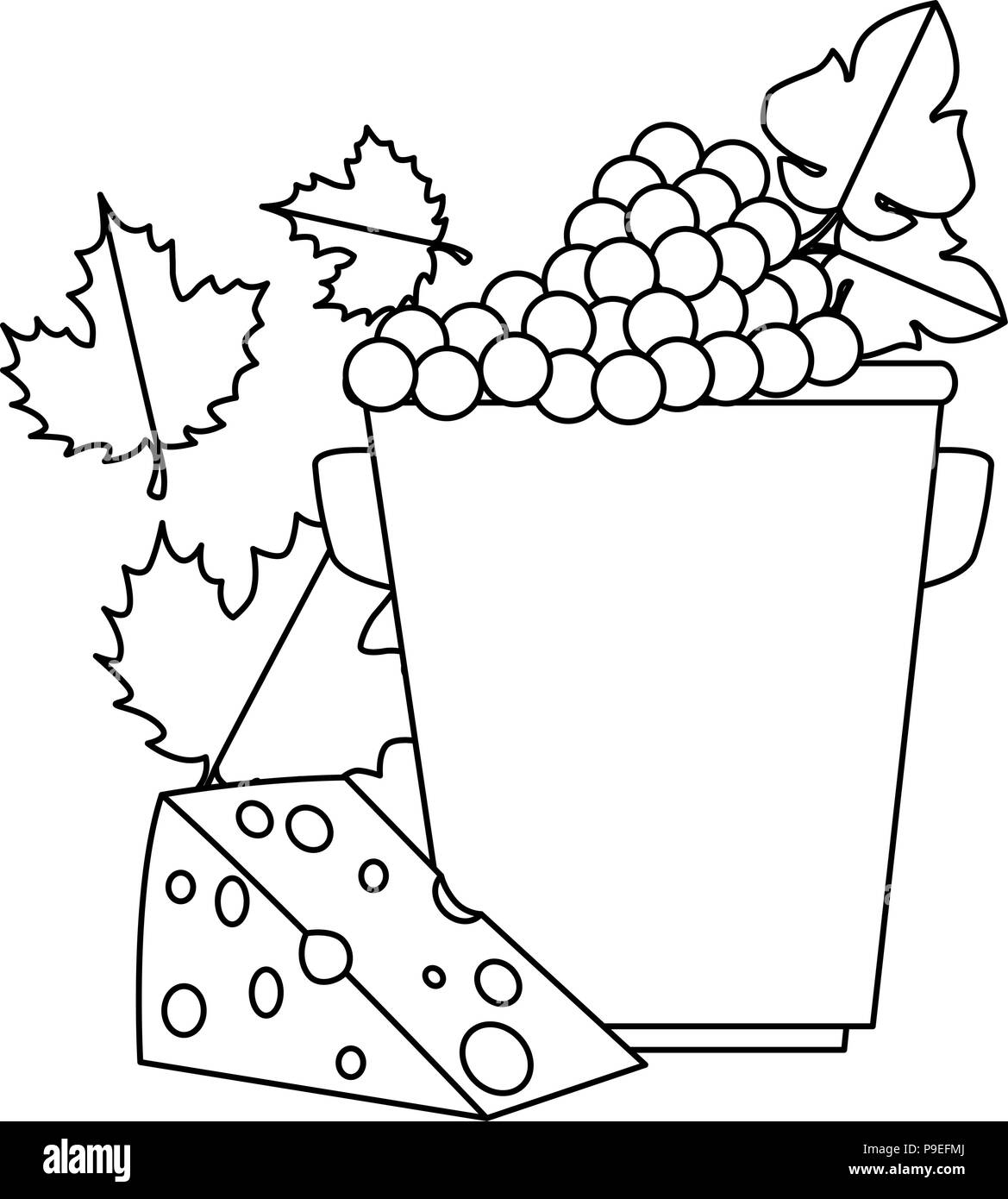 bucket with grapes cluster and cheese Stock Vector