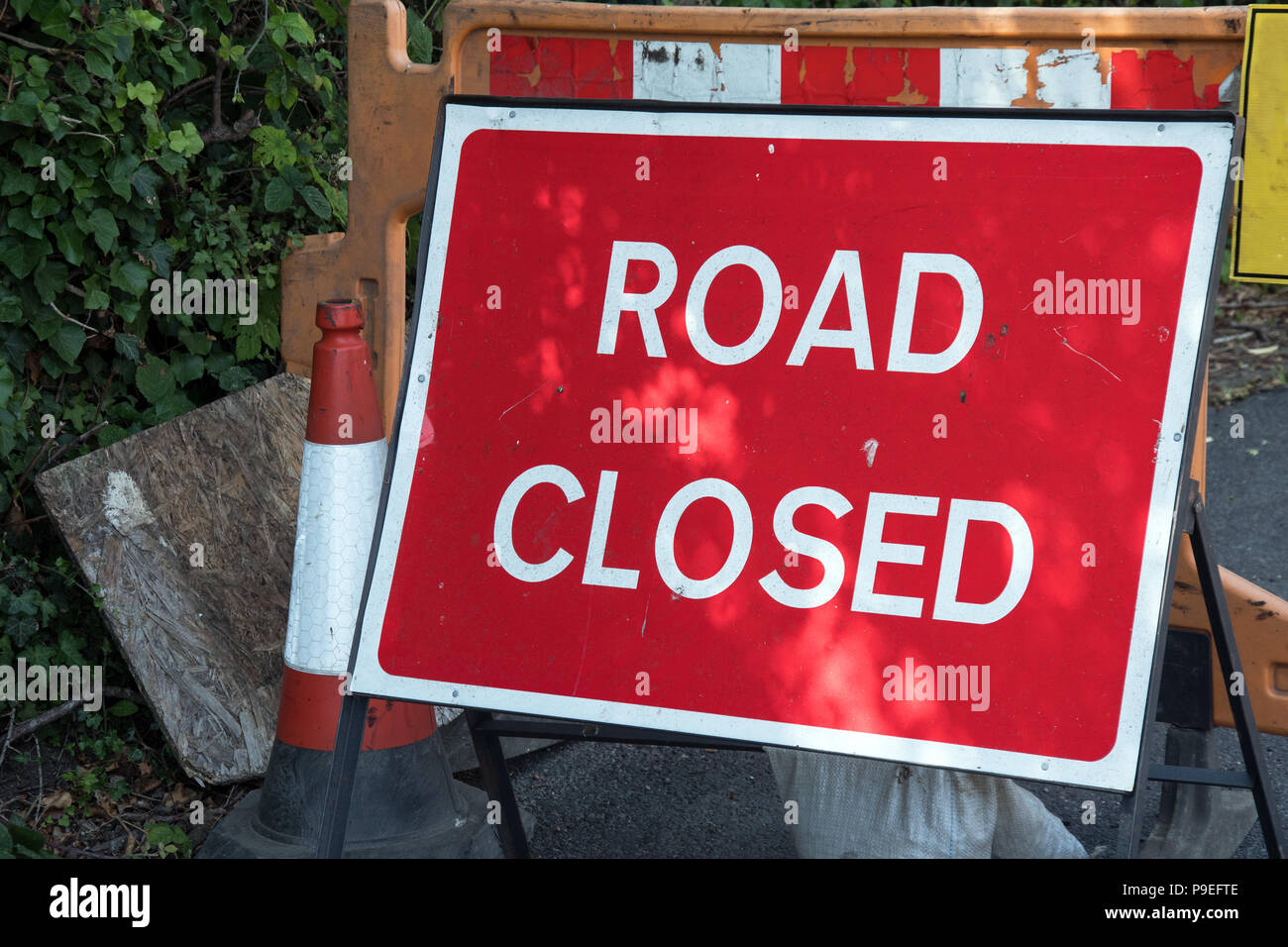Road closed sign in the UK Stock Photo