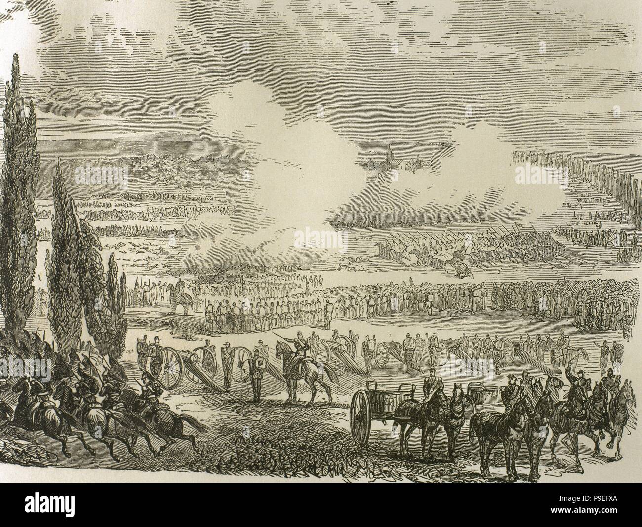 Franco-Prussian War (1870-1871). Battle of Worth, known as the Battle of Reichshoffen or the Battle of Froeschwiller, 6 August, 1870. Engraving. 'Historia Universal', 1881. Stock Photo