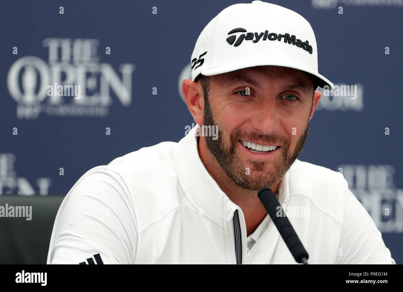 USA's Dustin Johnson in the interview room during preview day three of The Open Championship