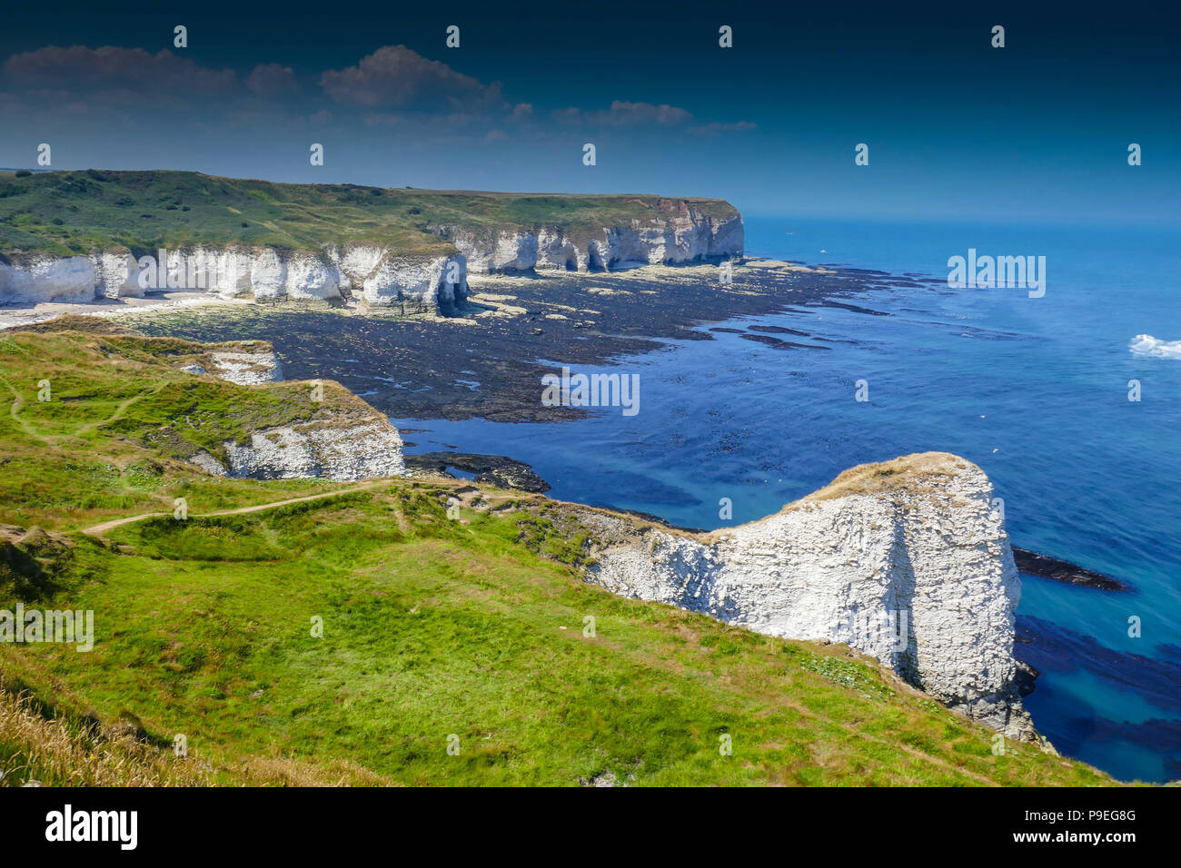 Summer weather and low tide at Flamborough Head, Easy Yorkshire Stock Photo