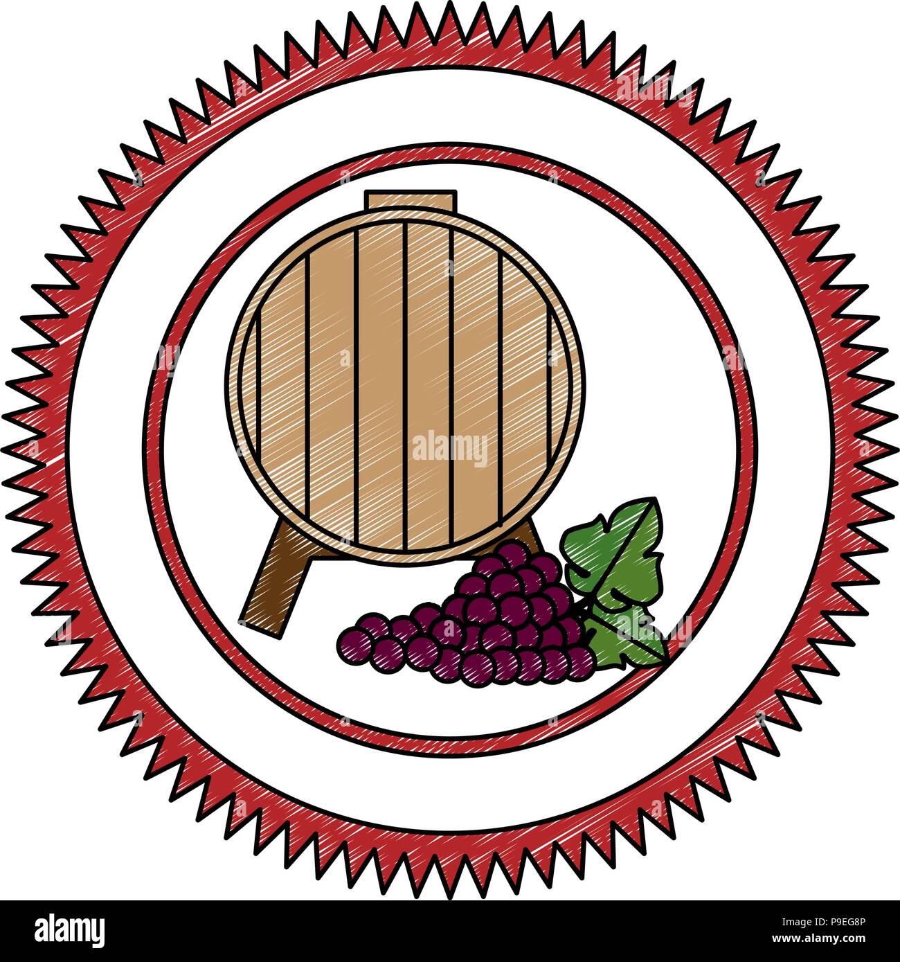 wine barrel with grapes cluster seal stamp Stock Vector Image & Art Alamy