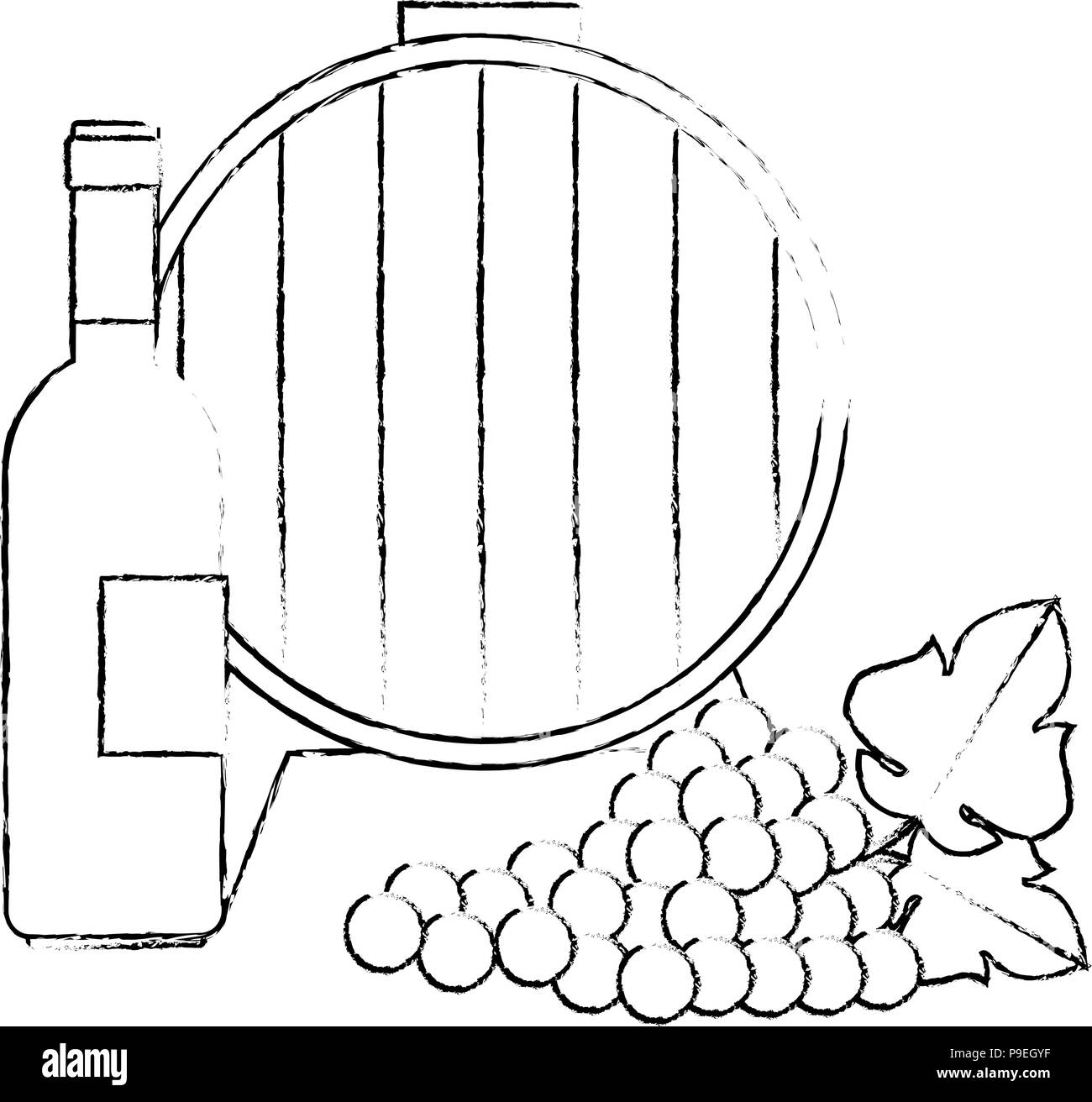 wine barrel with grapes cluster and bottle Stock Vector Image & Art Alamy