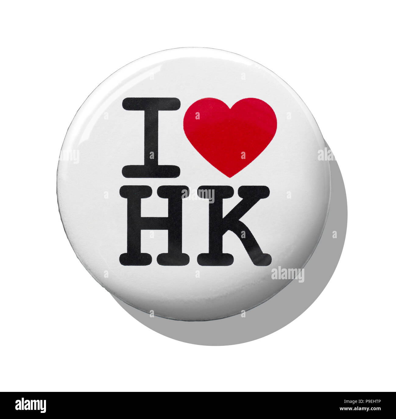 A white I love Hong Kong badge Stock Photo