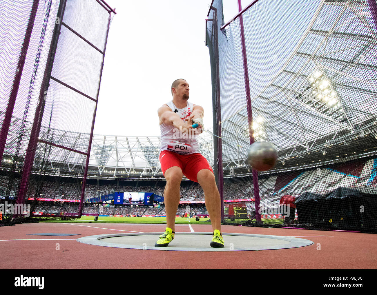 Wojciech Nowicki of Poland competes in the Mens Hammer Throw during day two of the Athletics World Cup at The Queen Elizabeth Stadium, London Stock Photo