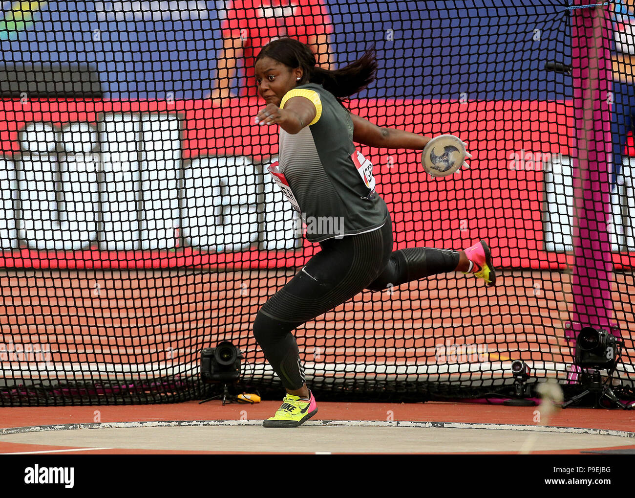 Joshua Abuaku of Germany competes in the Womens Discus Throw during day ...