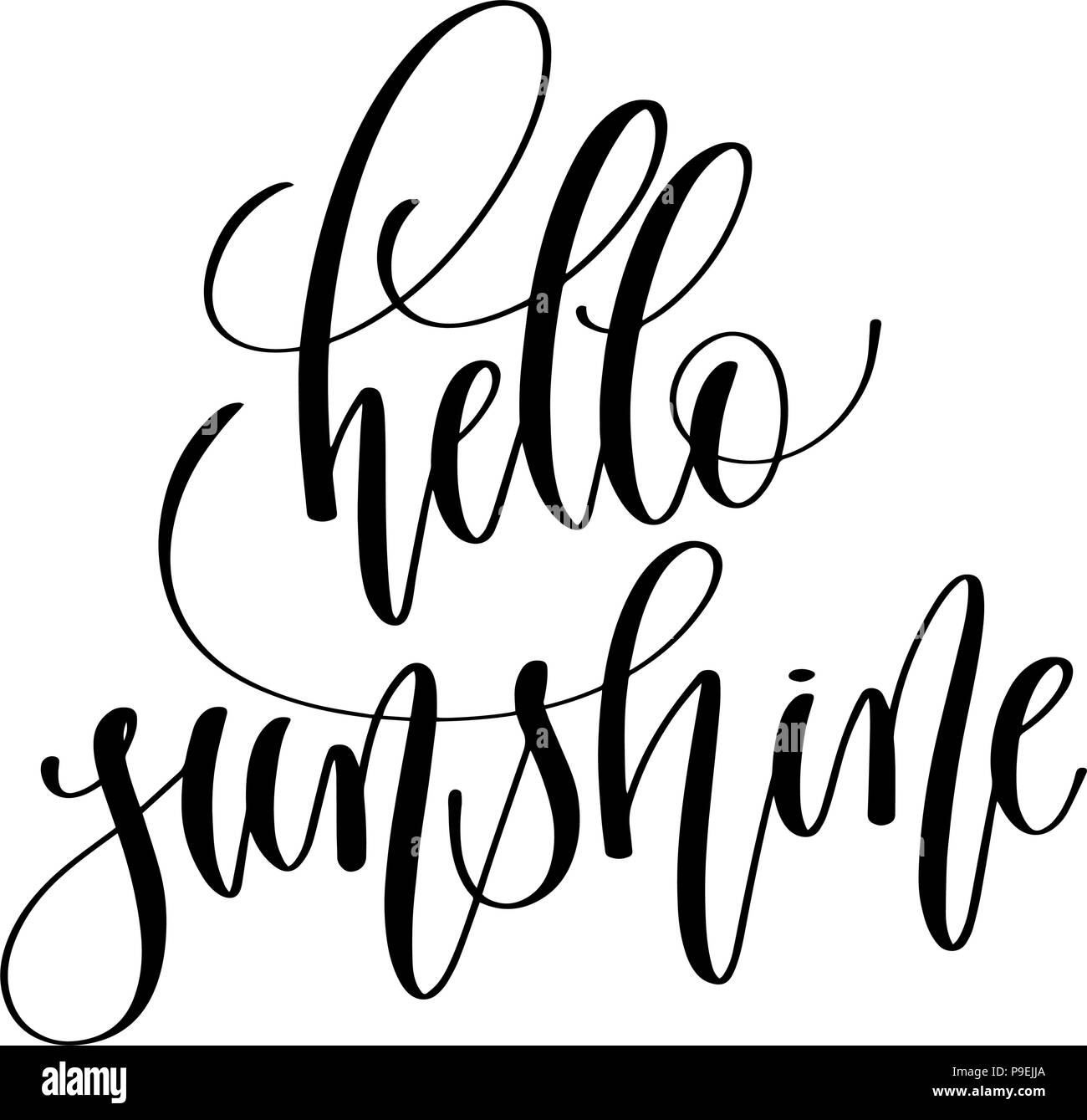 hello sunshine - black and white hand lettering text quote design ...
