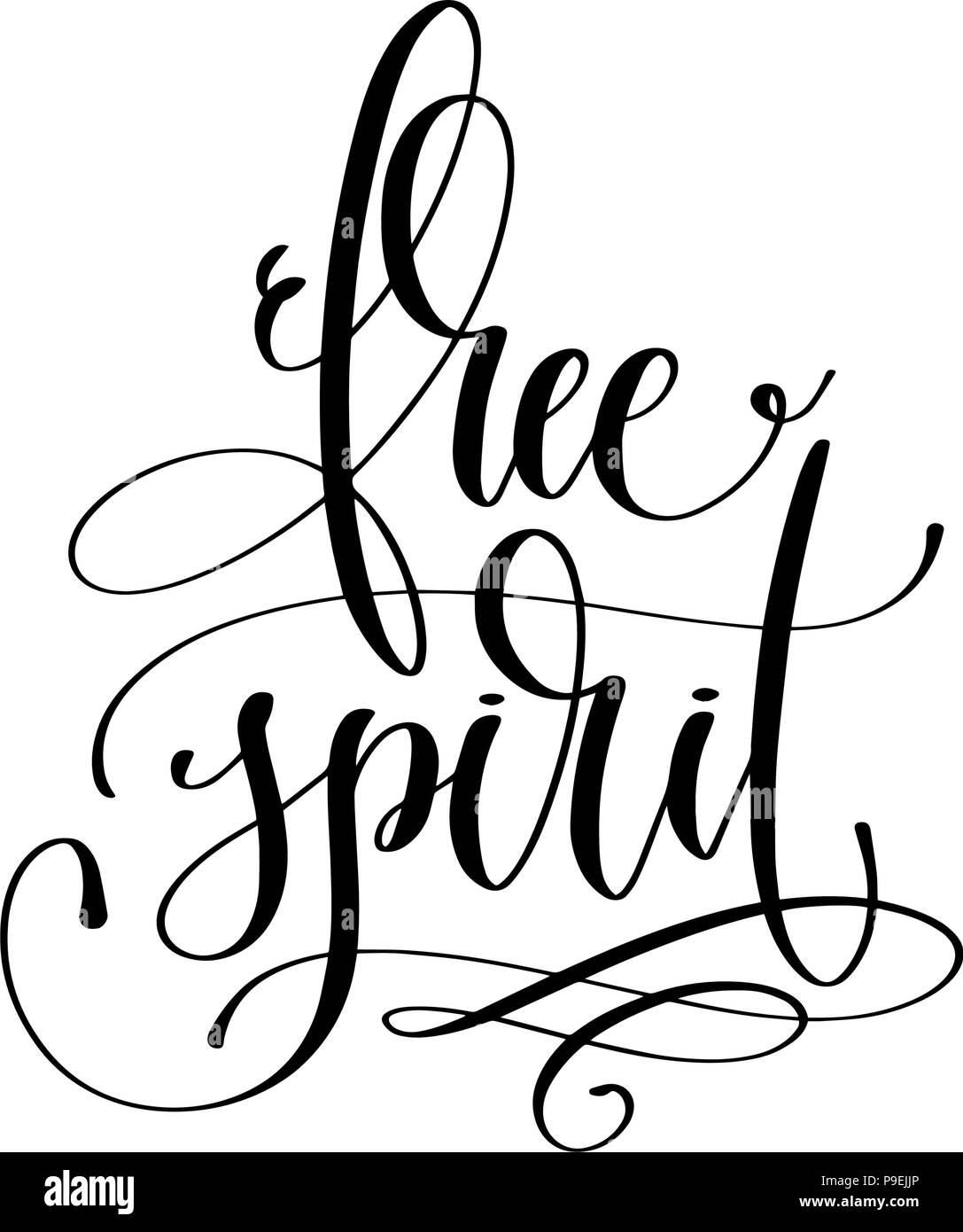 Free Spirit Black And White Hand Lettering Text Quote Design