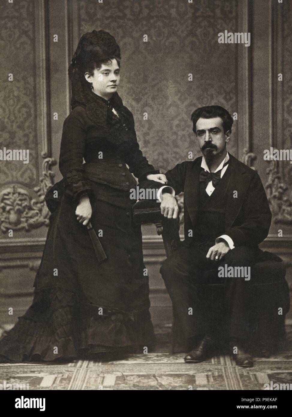 Marcos Zapata Mañas (1842-1913), dramaturgo y poeta español, con su esposa Mariana Gracia. Stock Photo