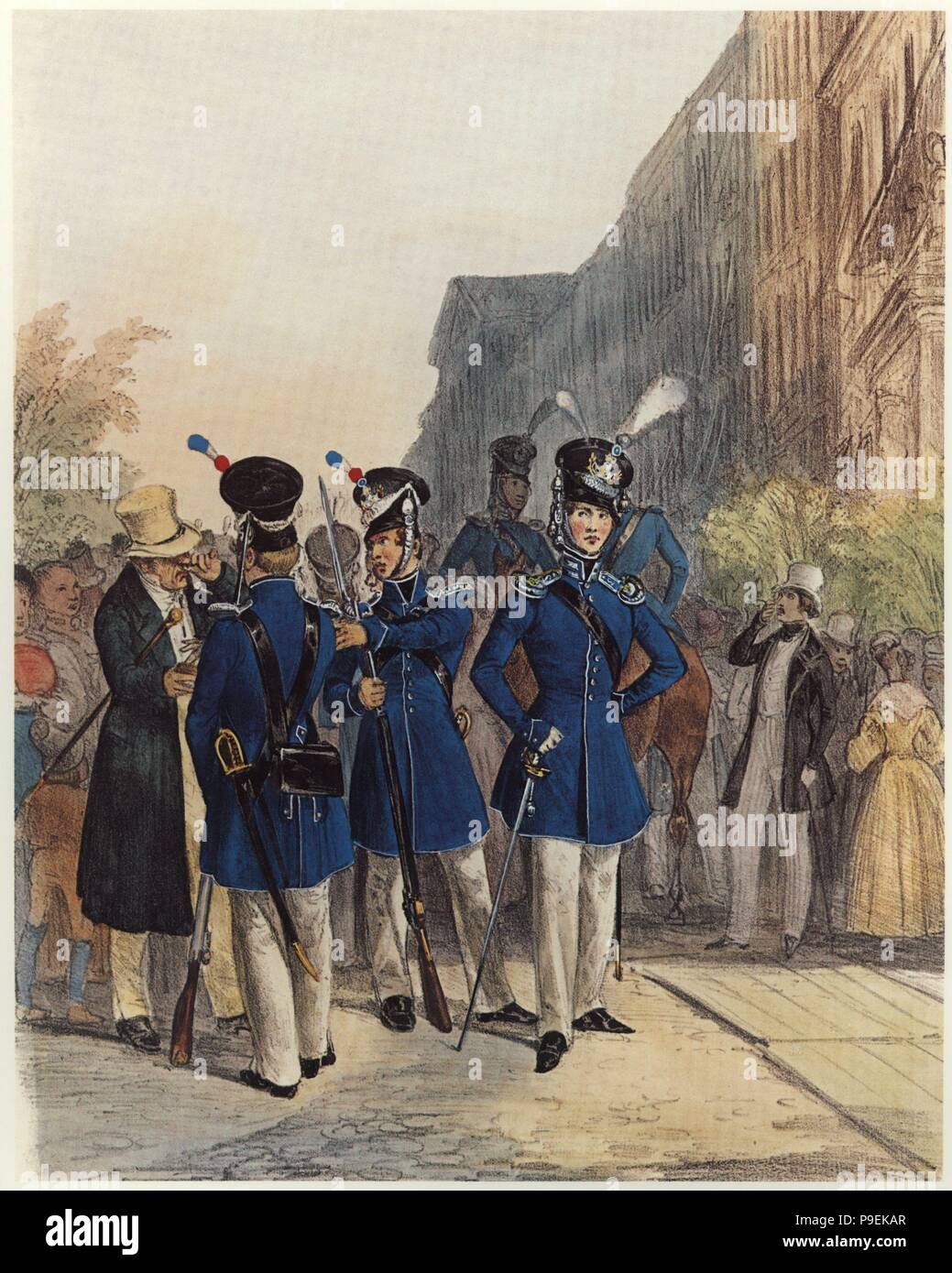 Alemania. Reino de Bayern. Uniformes del siglo XIX. Fusileros de un regimiento de infantería. Stock Photo