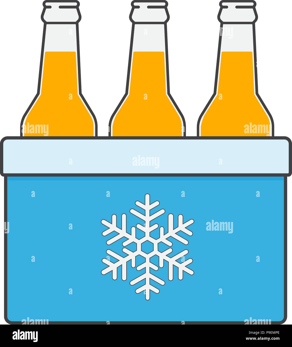 Freezer-bag in blue color. Cooler bag with beer bottles. Portable cooler icon. Isolated vector illustration on white background. Stock Vector