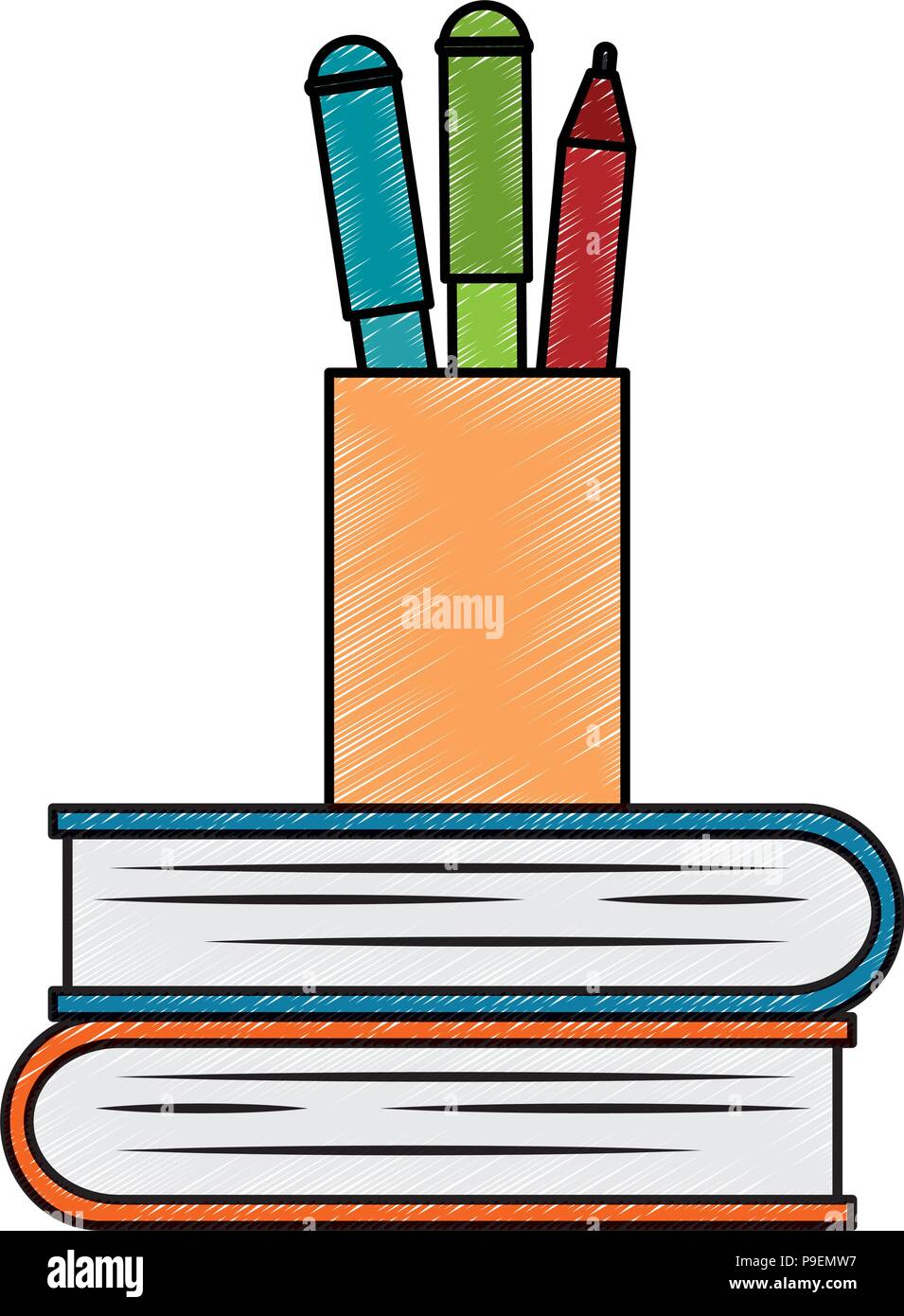 pencil holders with books Stock Vector