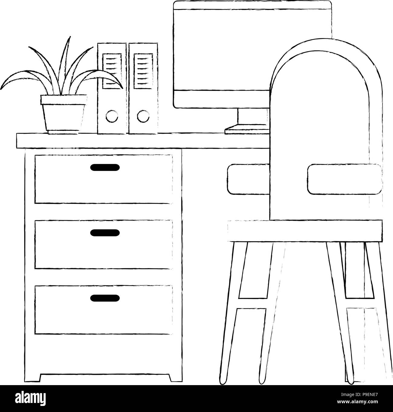 office workplace with desk and desktop scene Stock Vector