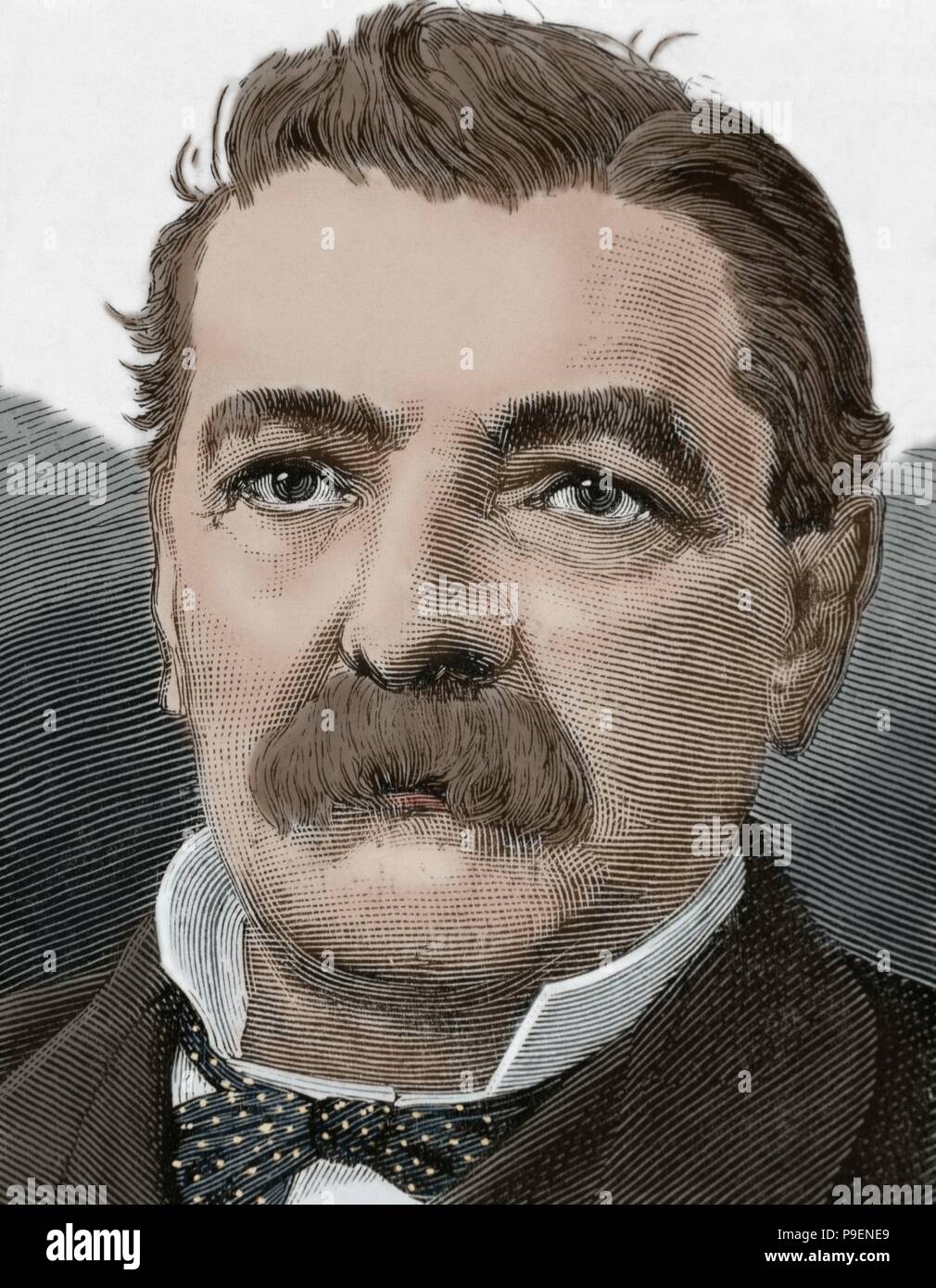 Domingo Santa Mari a Gonzalez (1825-1889). Chilean politician. President of Chile between 1881 and 1886. Portrait. Engraving. Colored. Stock Photo