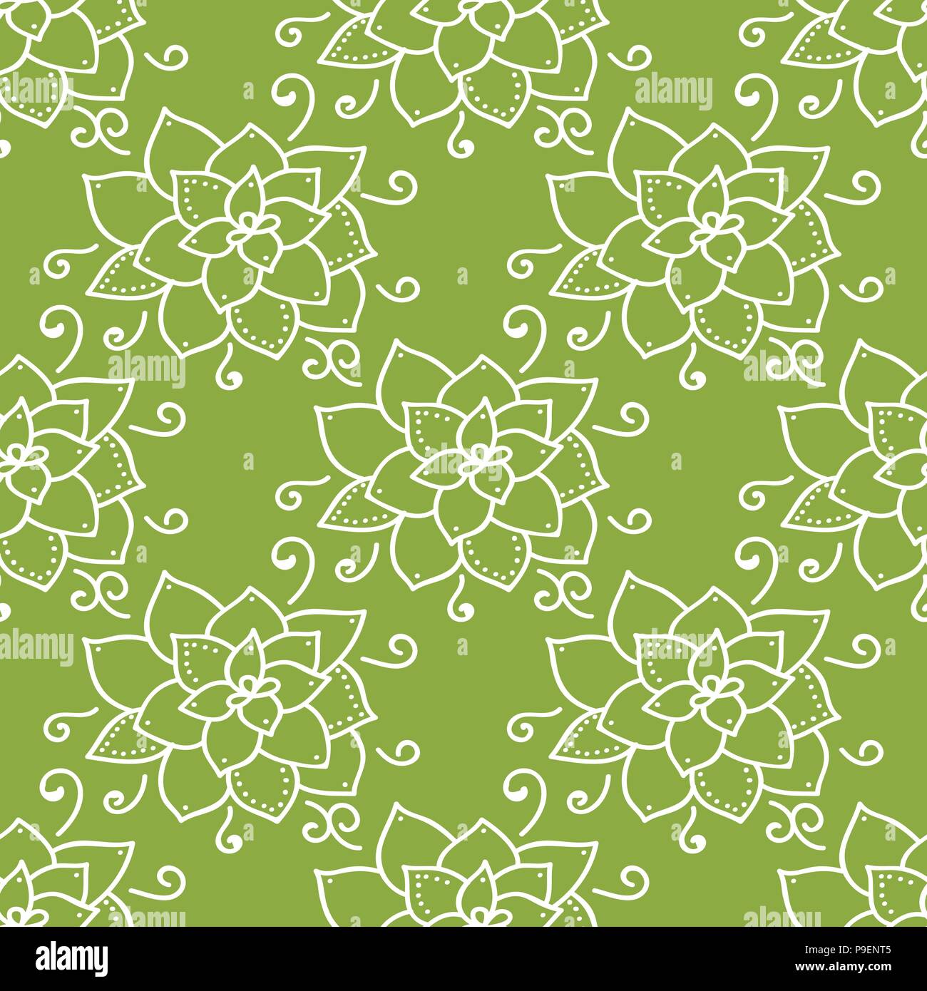 Vector Succulent flower hand-drawn seamless pattern. Stock Vector